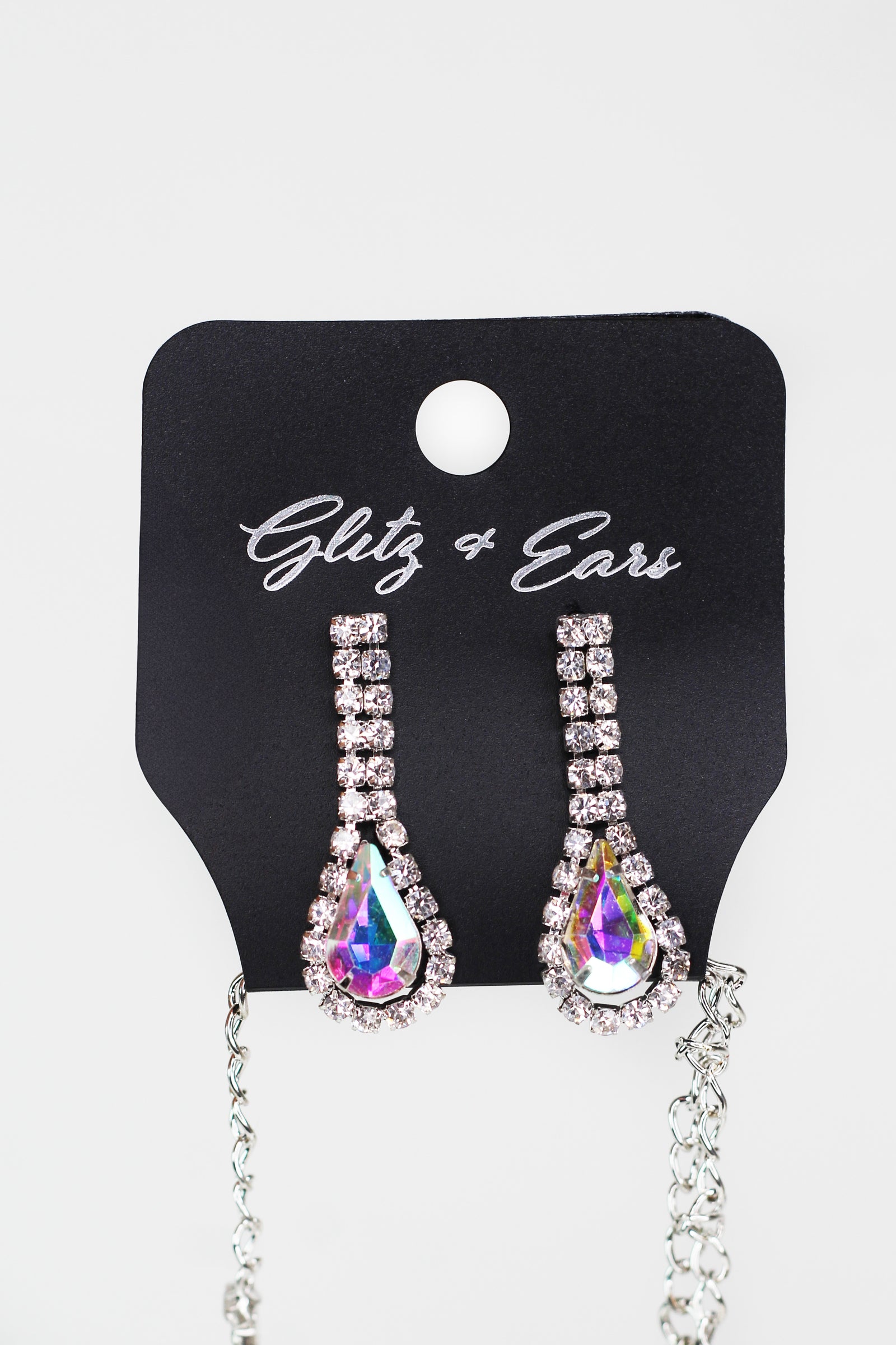 Rhinestone Scoop Slanted Teardrop Row Necklace - Glitz & Ears Boutique