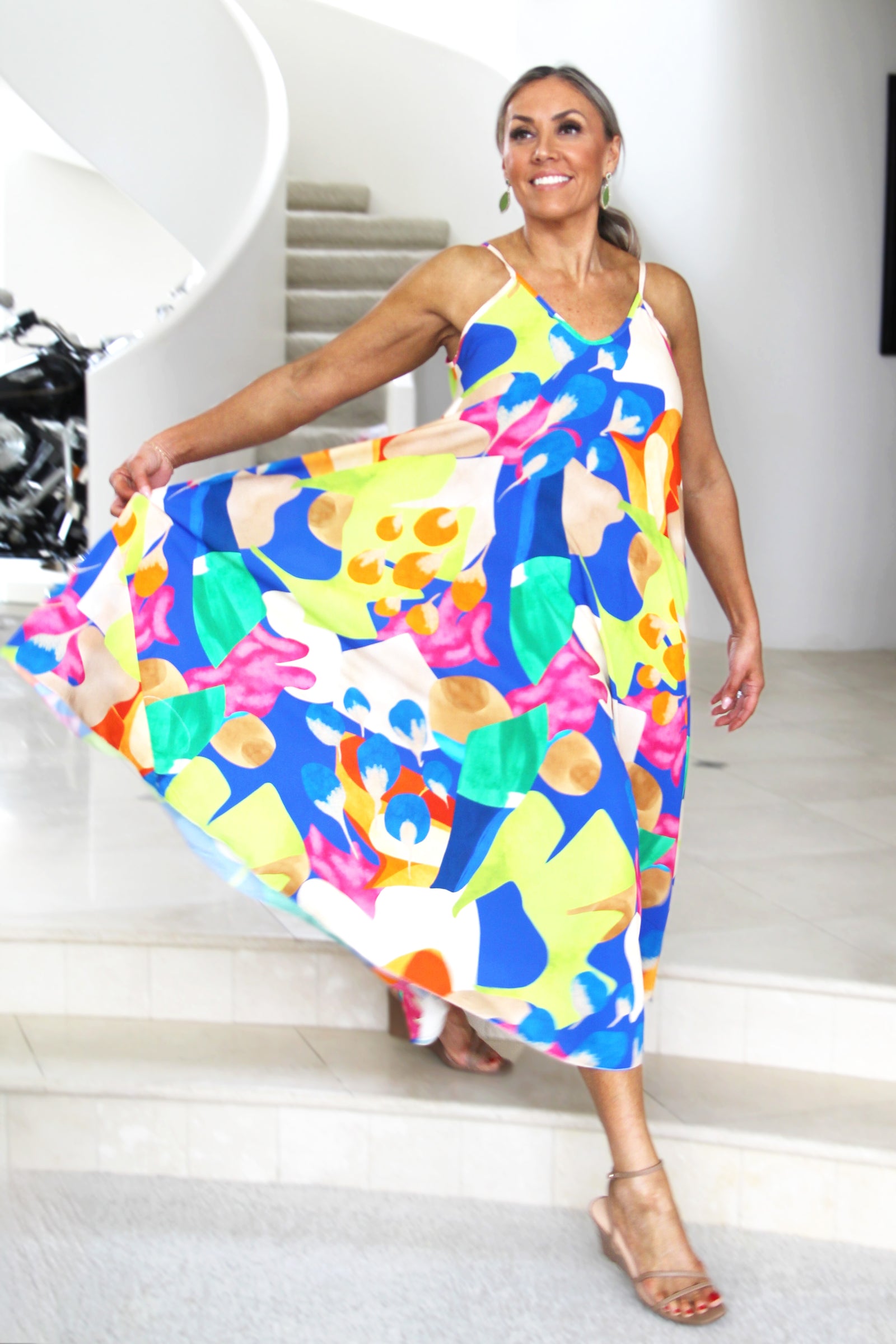Abstract Print Spaghetti Strap Maxi Dress