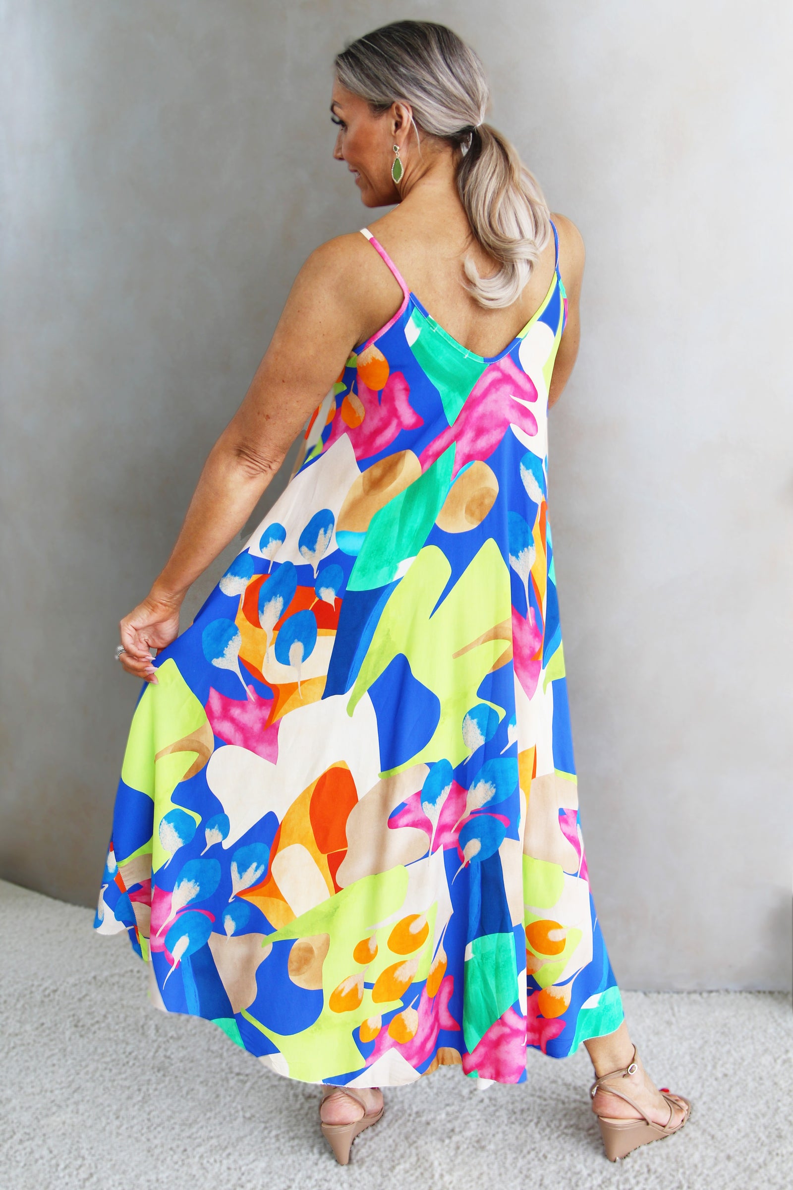 Abstract Print Spaghetti Strap Maxi Dress
