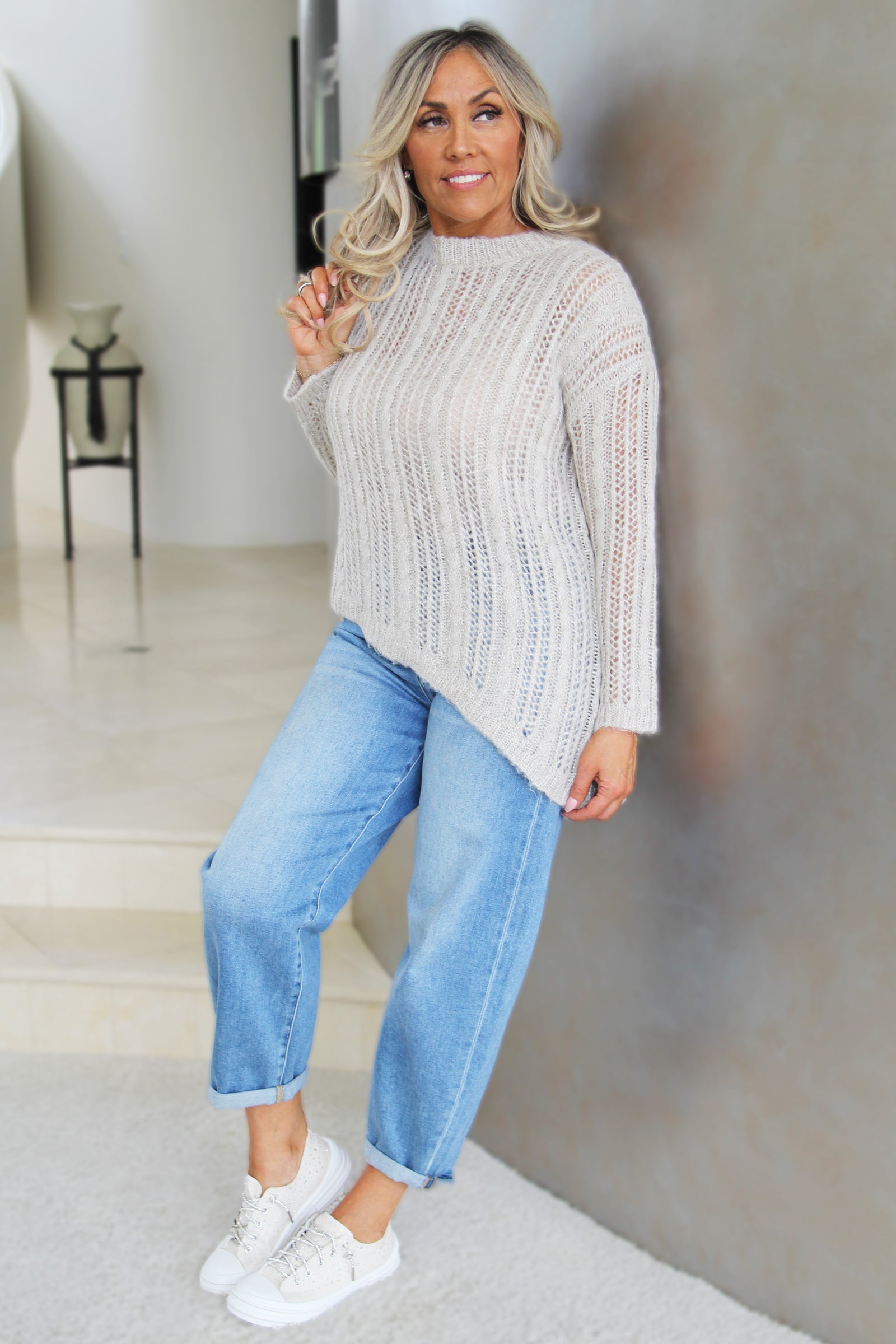 Asymmetrical Shimmer Knit Sweater