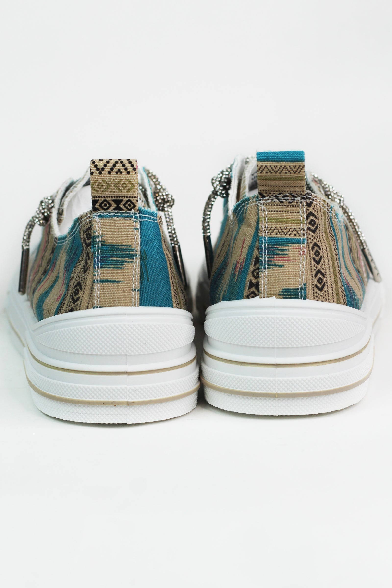 Aztec Print Canvas Sneakers w/ Rhinestone Shoe Laces