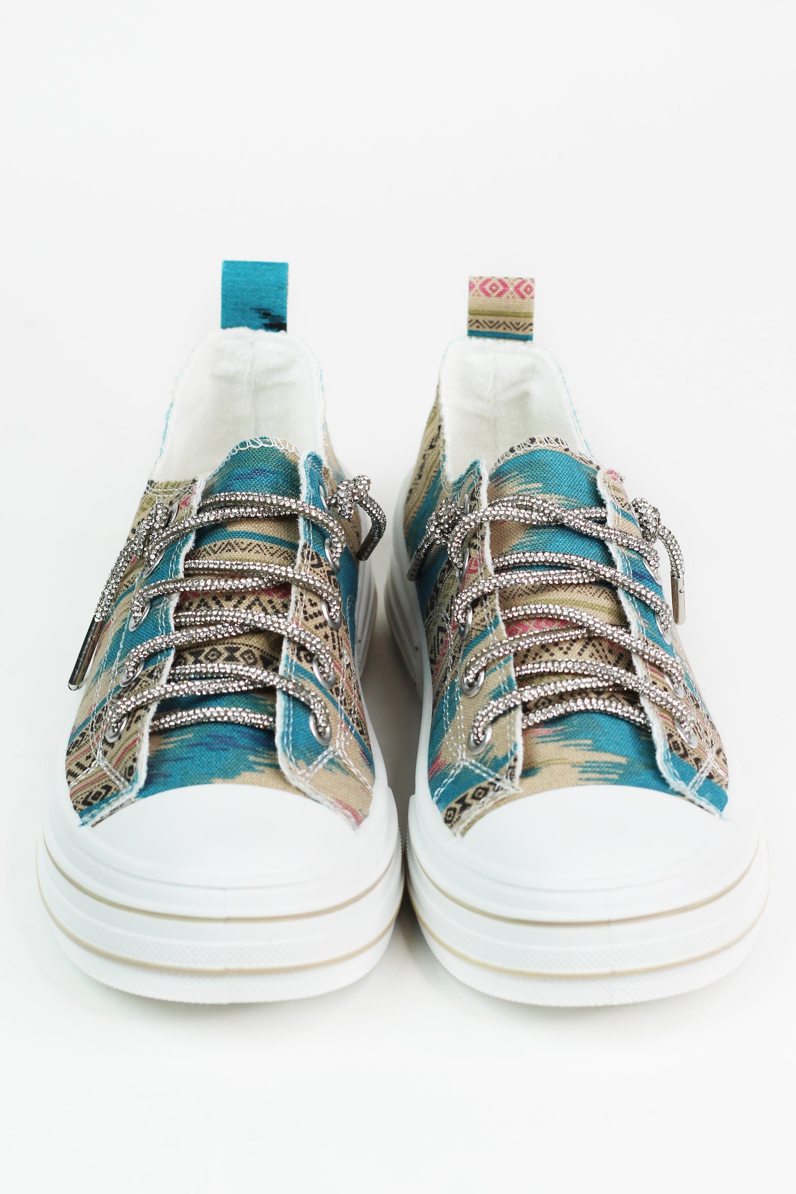 Aztec Print Canvas Sneakers w/ Rhinestone Shoe Laces