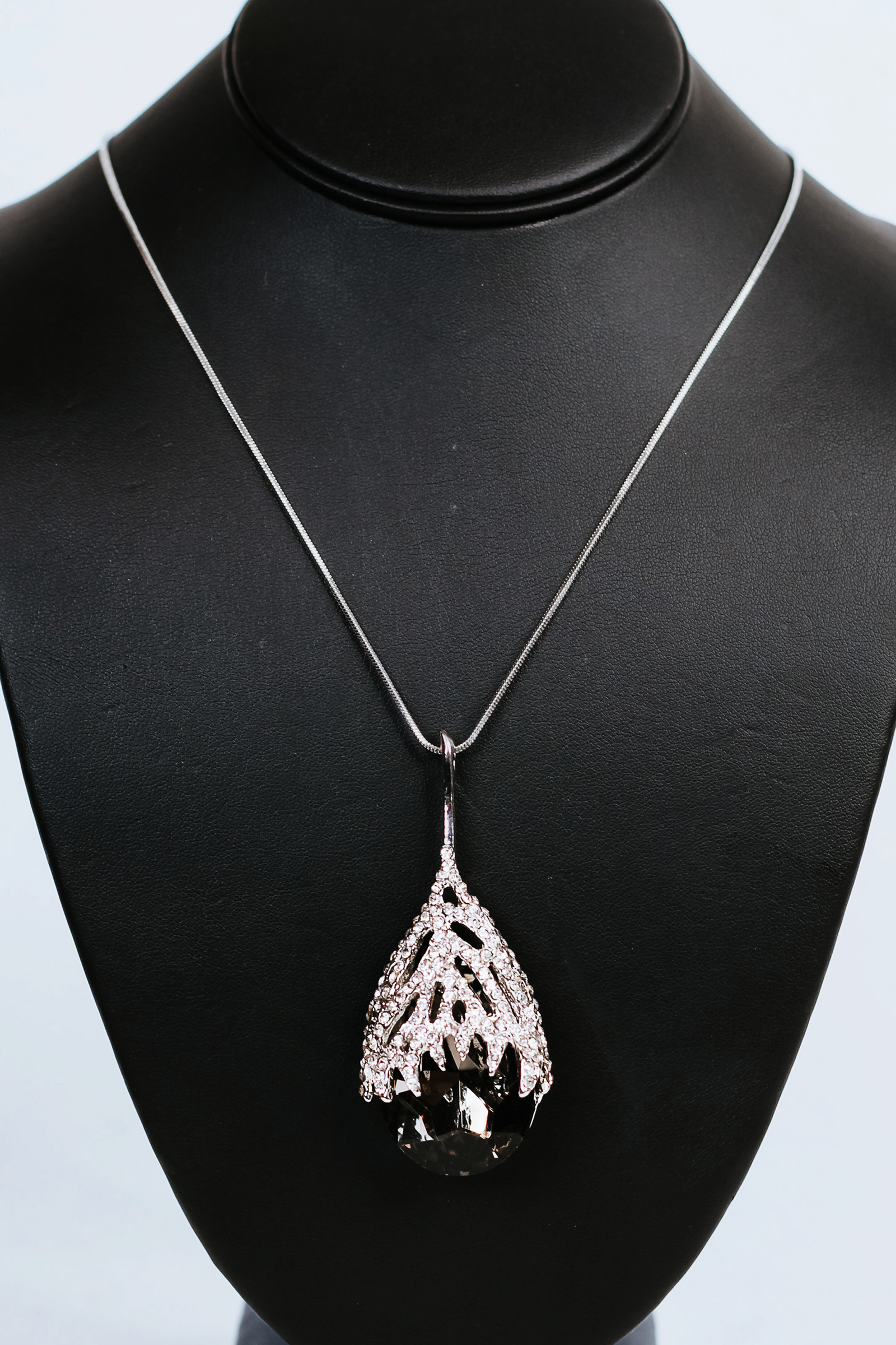 Long Teardrop Rhinestone Layered Pendant Necklace