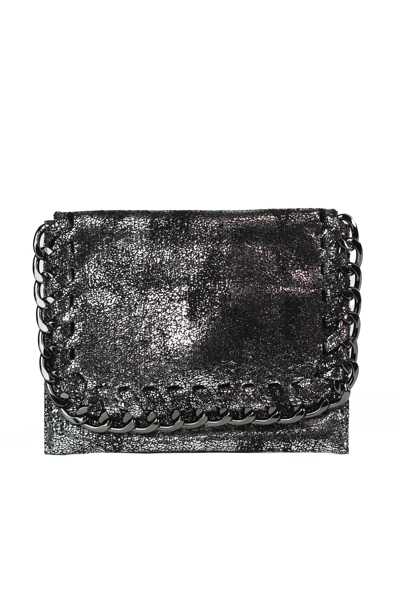Shimmery Card Holder Wallet w/ Chain Trim