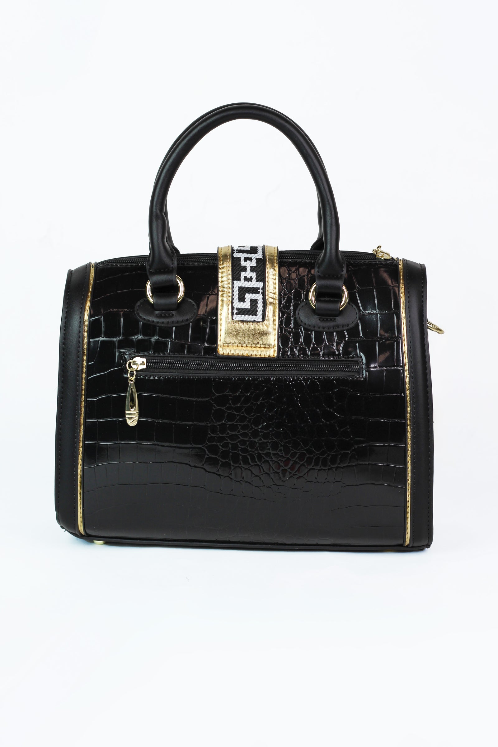 Faux Crocodile Handbag w/ Cloth & Rhinestone Closure