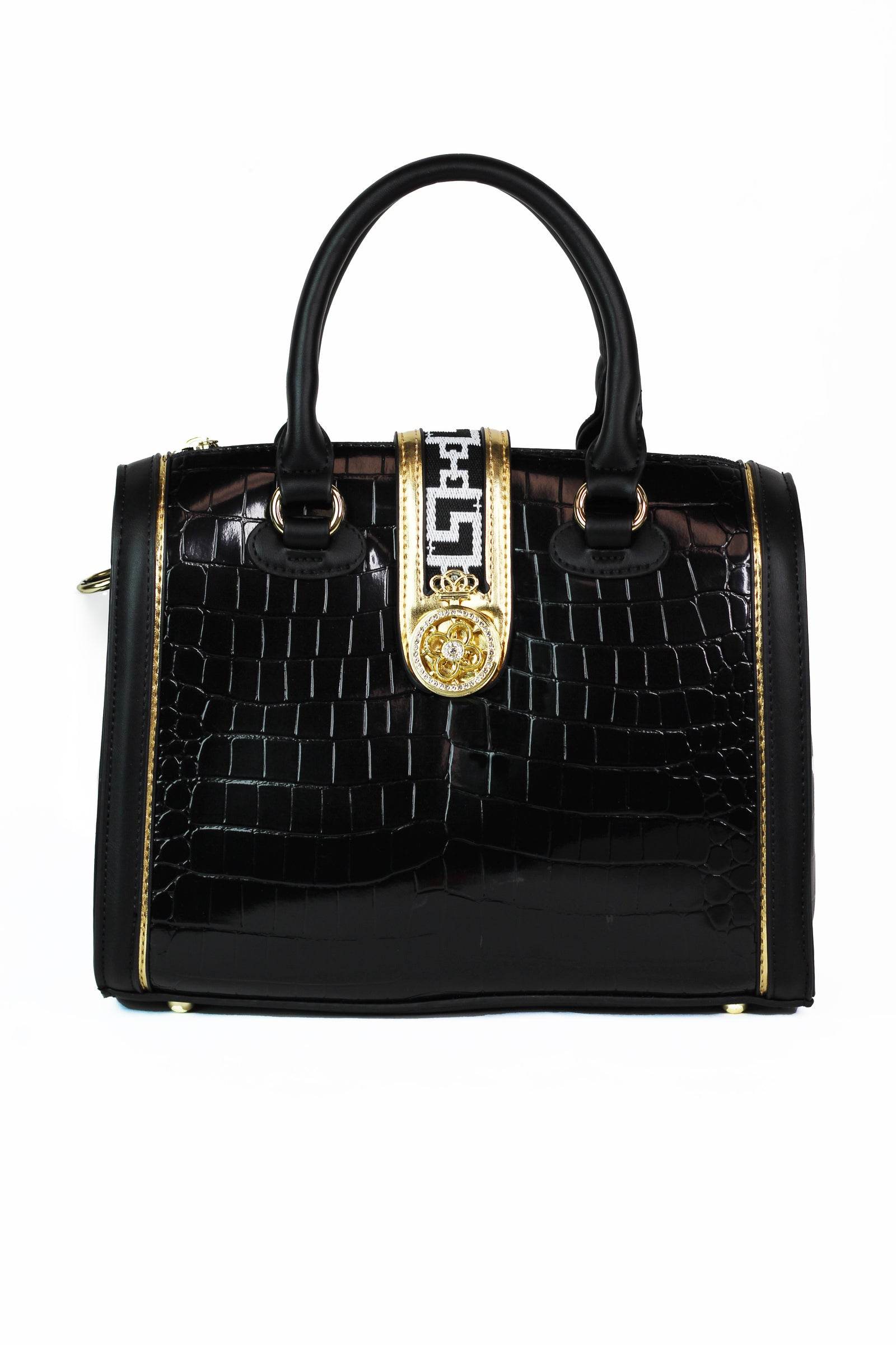 Faux Crocodile Handbag w/ Cloth & Rhinestone Closure