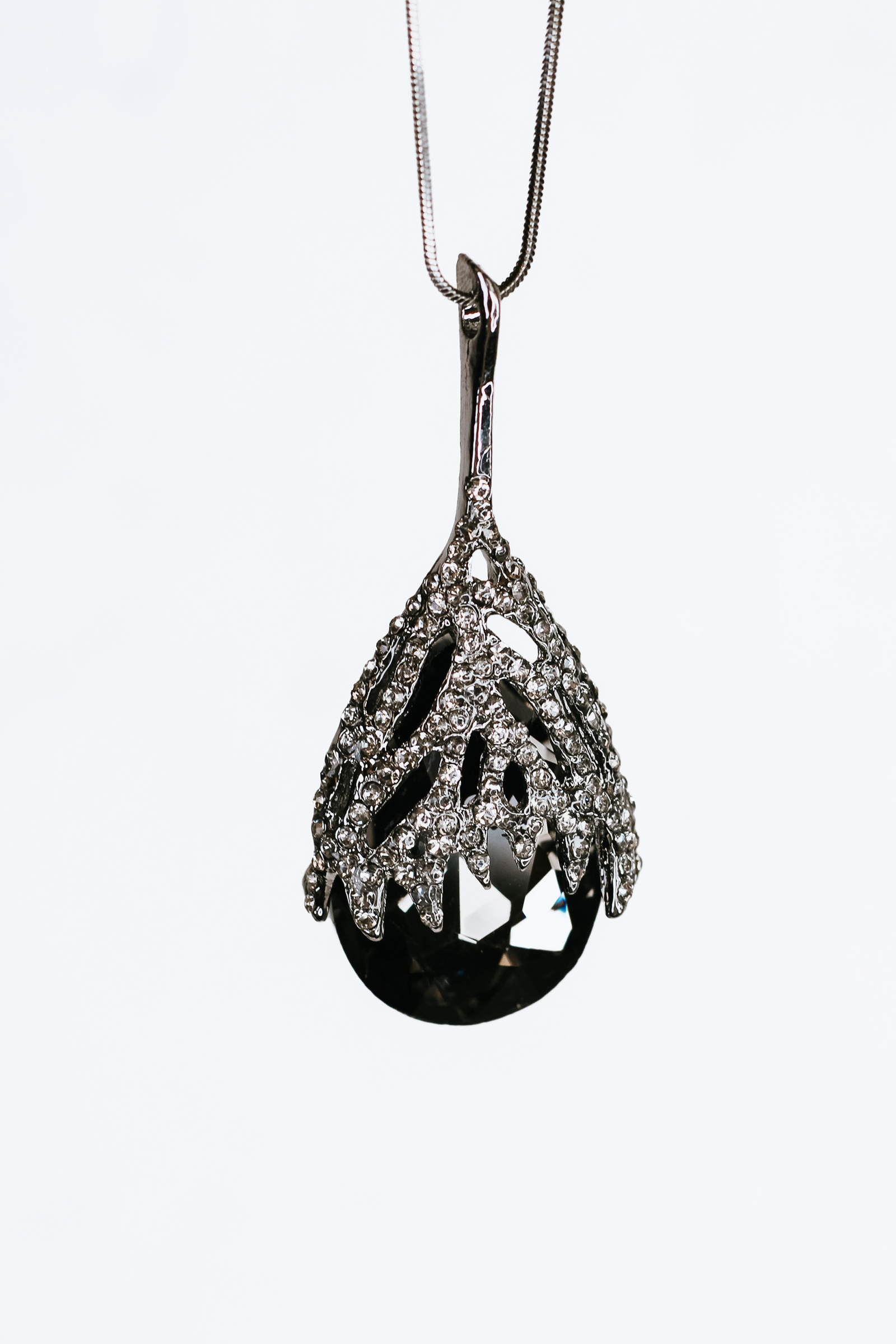 Long Teardrop Rhinestone Layered Pendant Necklace