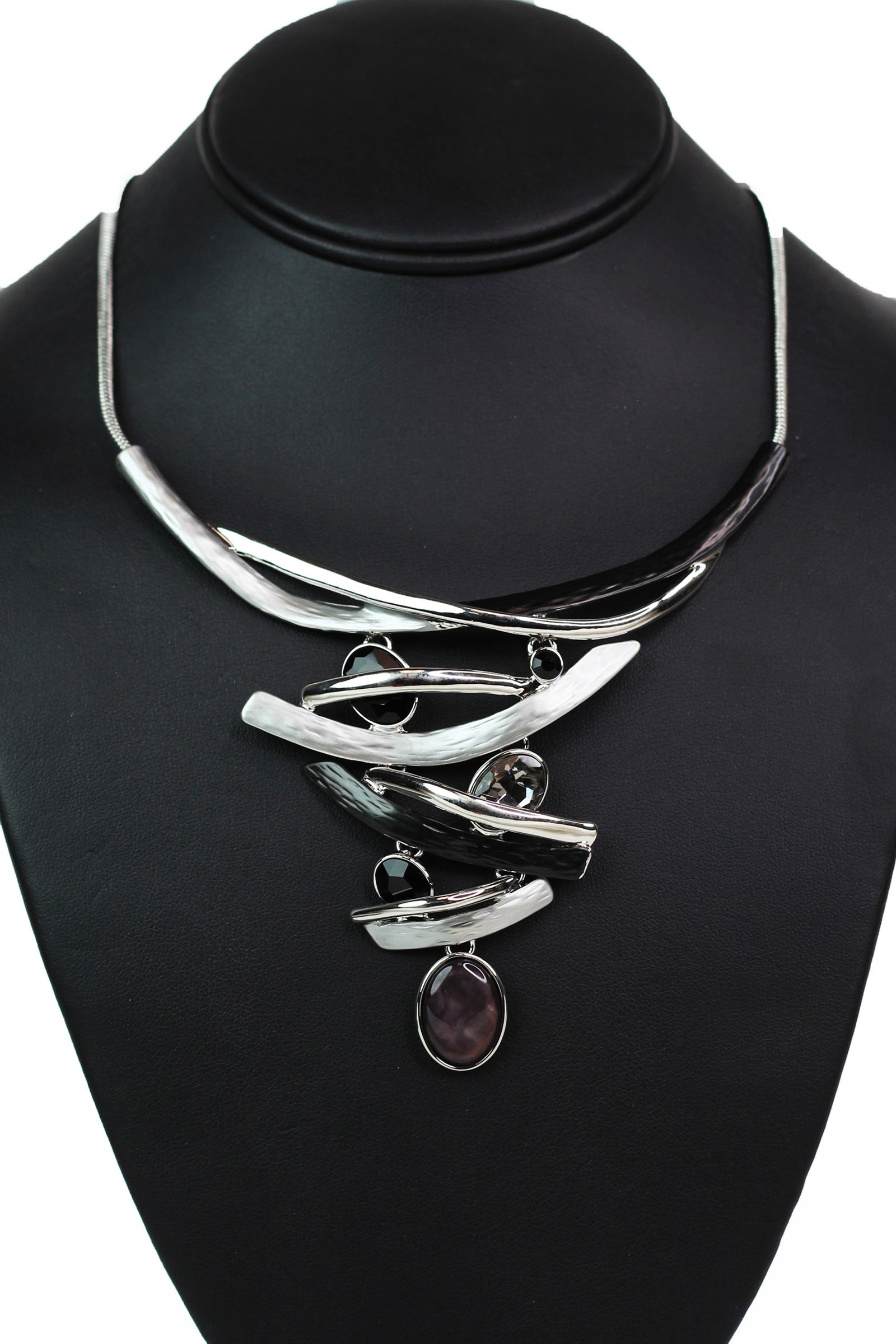 Metal & Gemstone Crosshatch Bib Necklace - Glitz & Ears Boutique