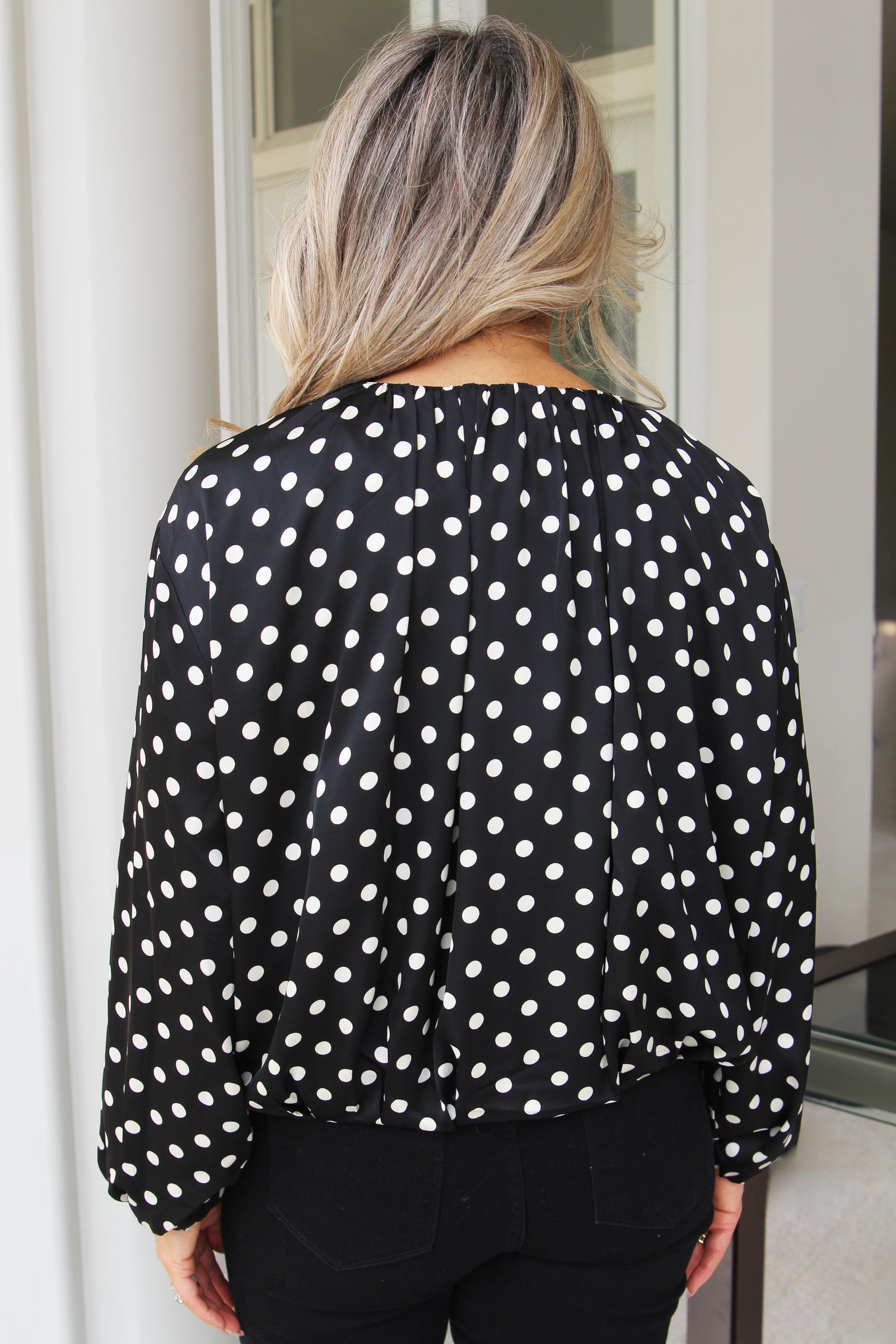 Long Sleeve Satin Polka Dot Zip Up Jacket