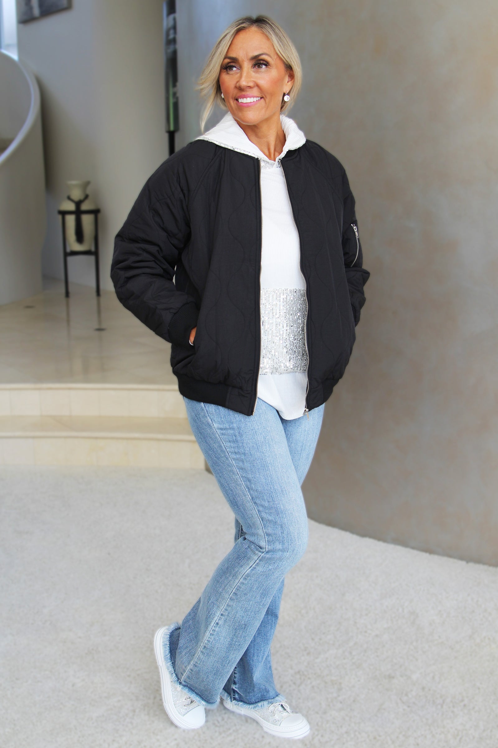 Quilted Long Sleeve Utility Jacket