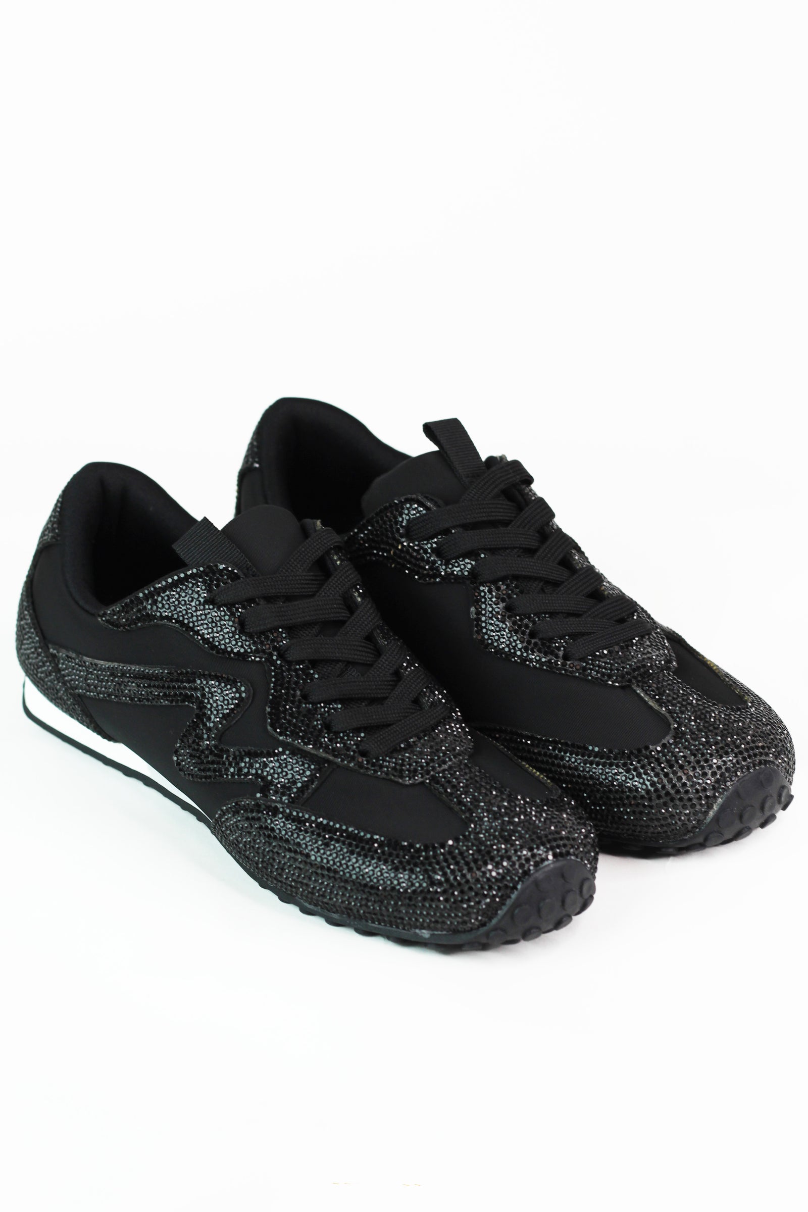 Rhinestone Trimmed Nylon Fabric Sneakers