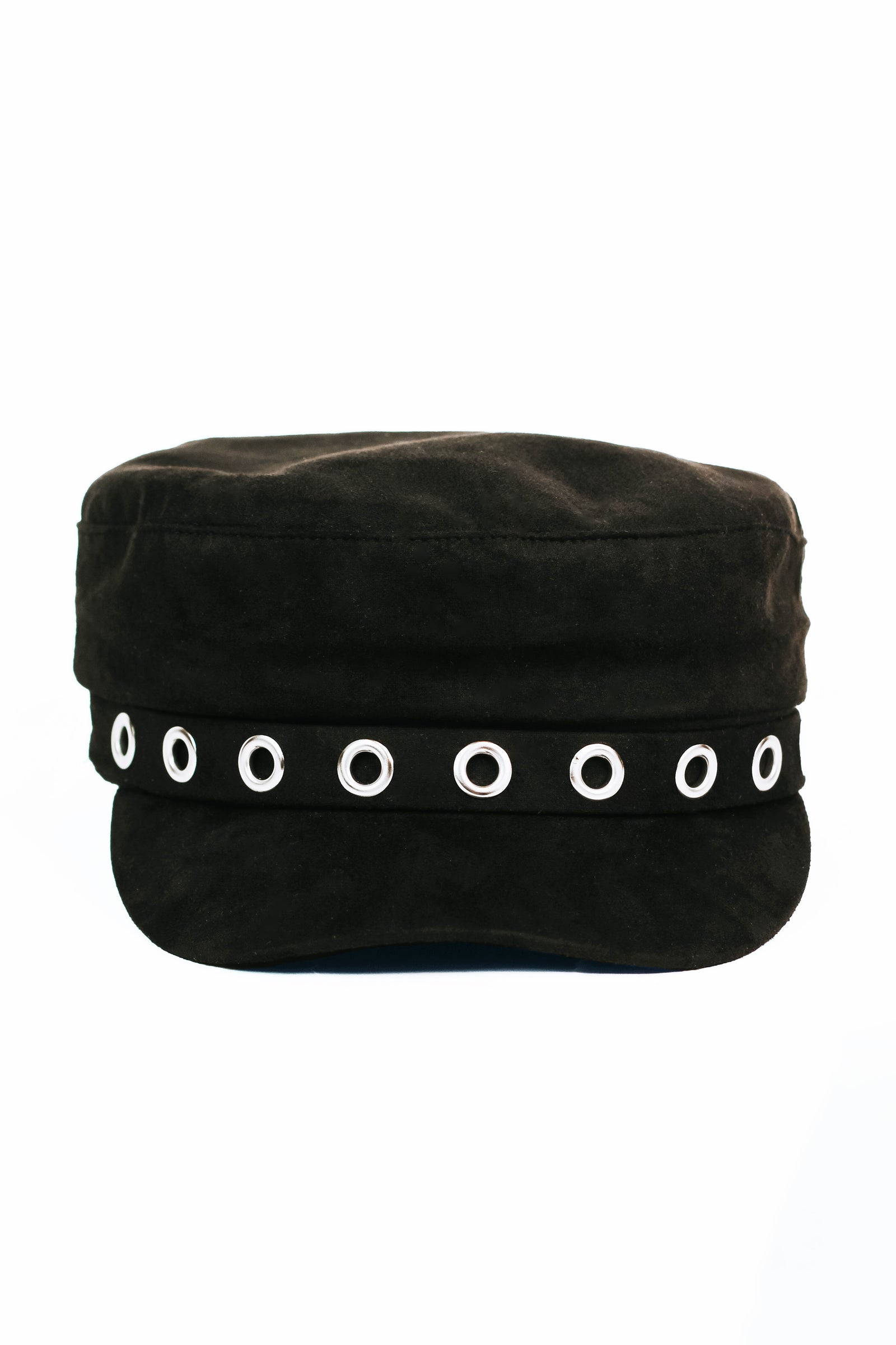 Faux Suede Military Cap w/ Eyelet Accents