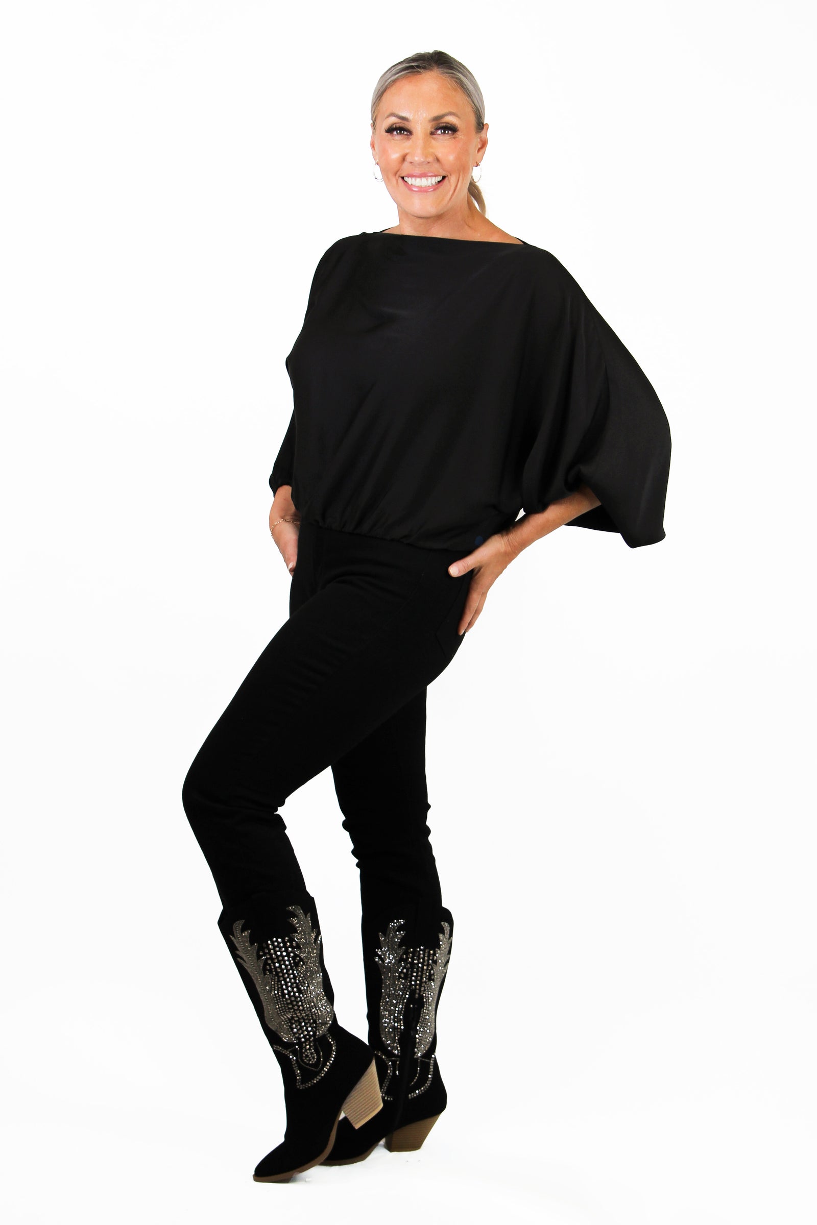 Boat Neck Balloon Sleeve Top