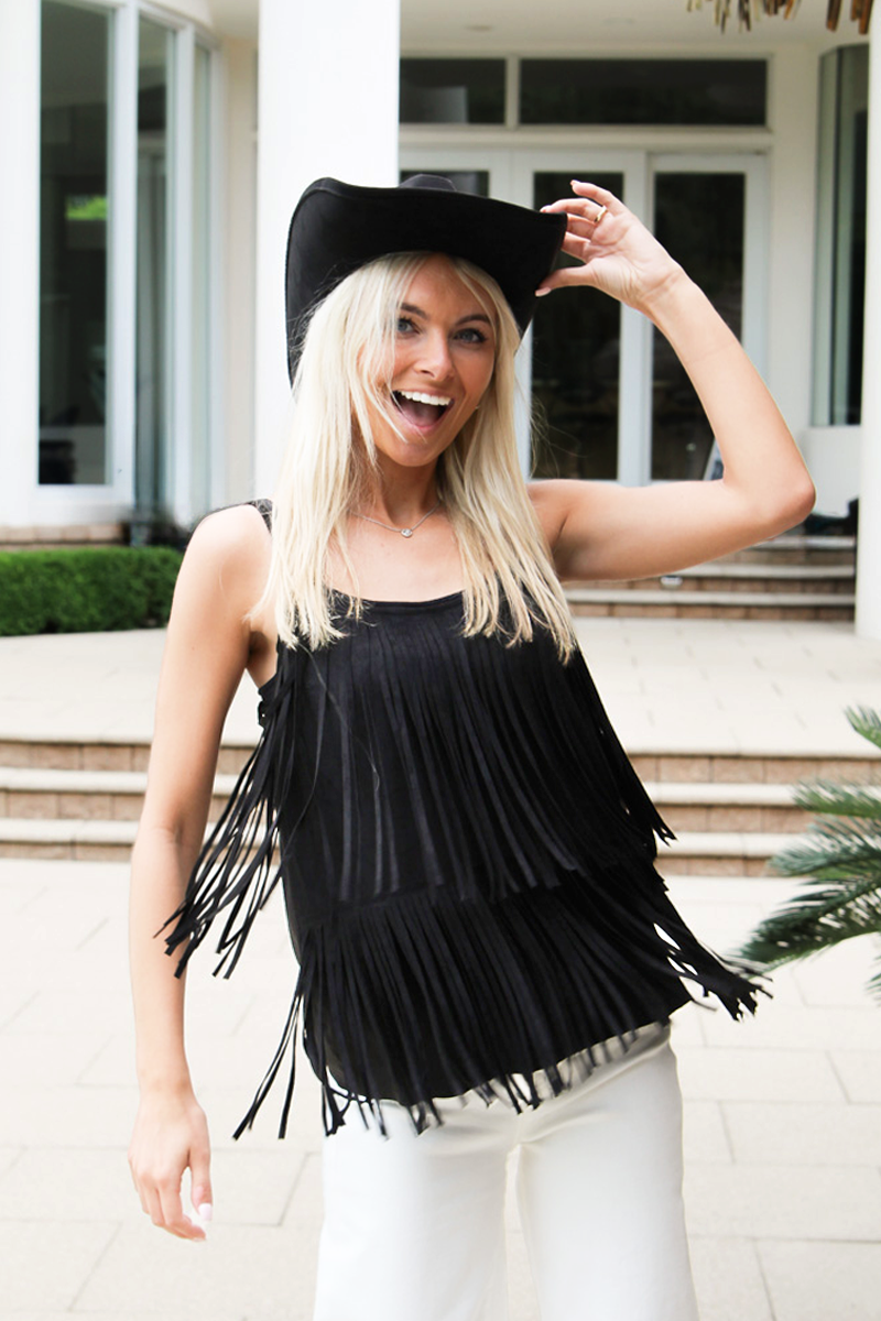 Tiered Fringe Single Strap Suede Cami