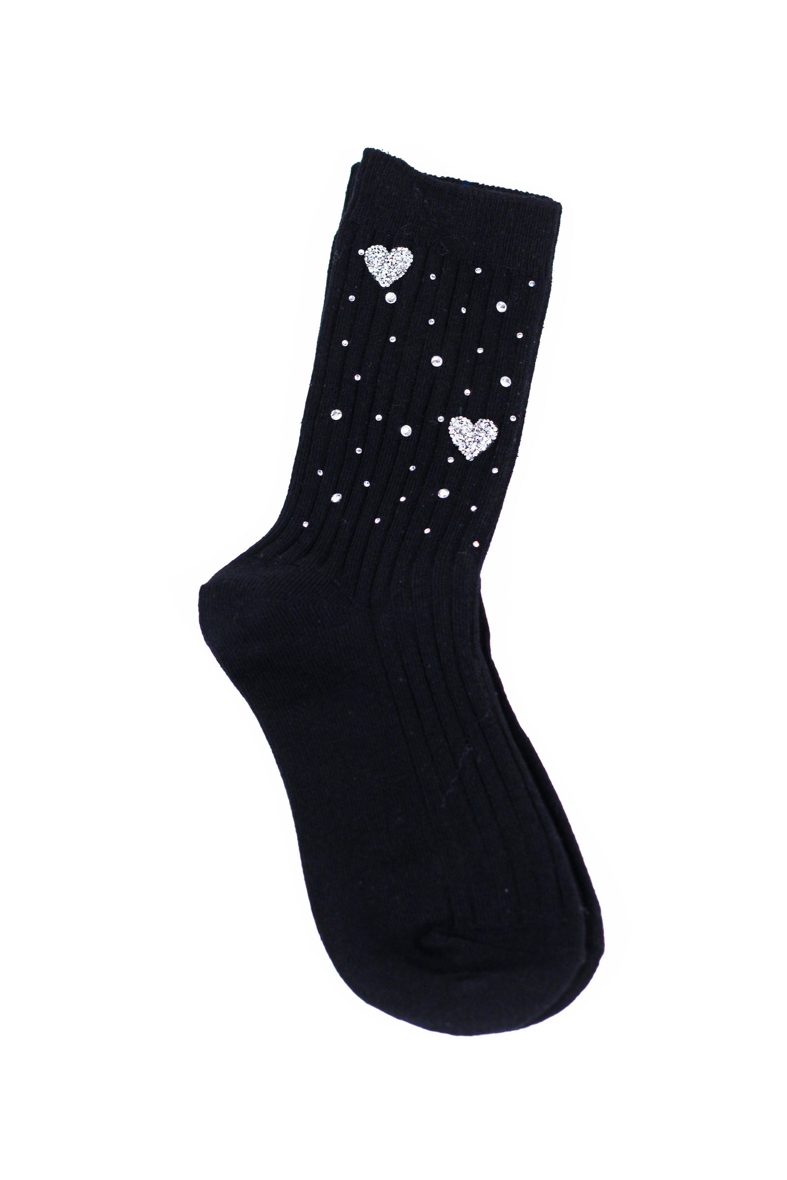 Rhinestone Hearts & Scattered Stones Ribbed Crew Socks - Glitz & Ears Boutique
