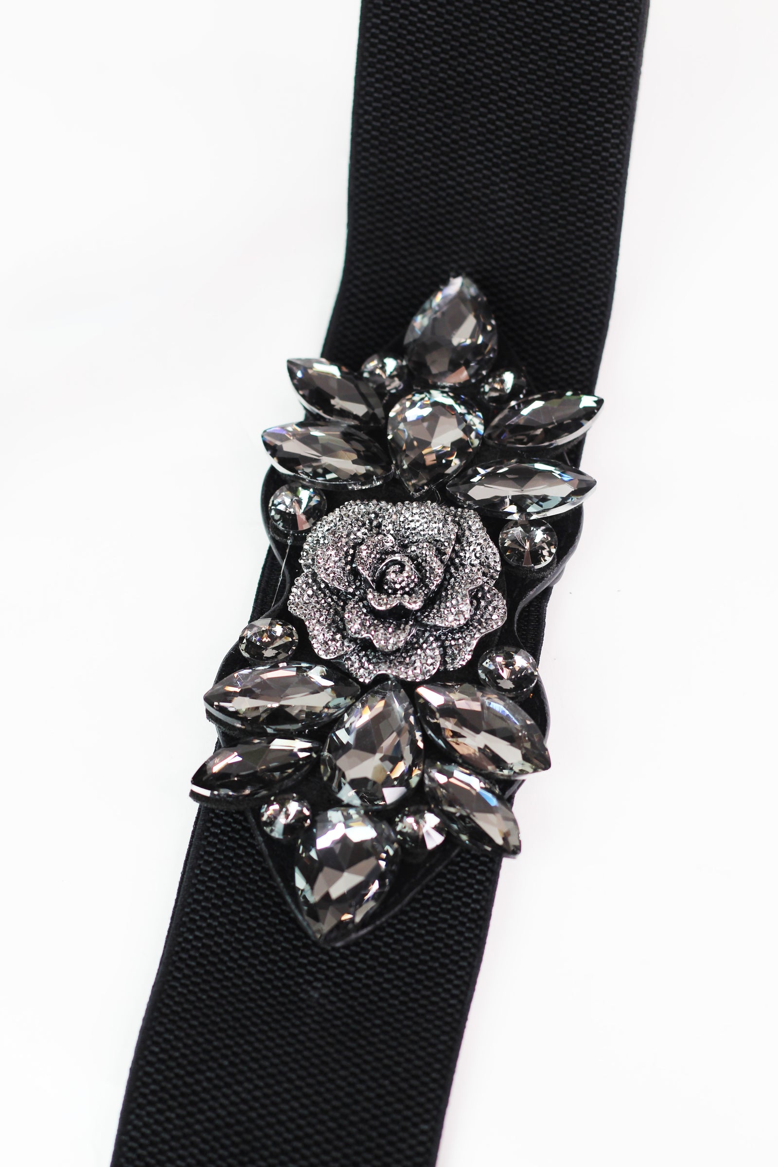 Pave Rose & Chunky Rhinestone Elastic Belt