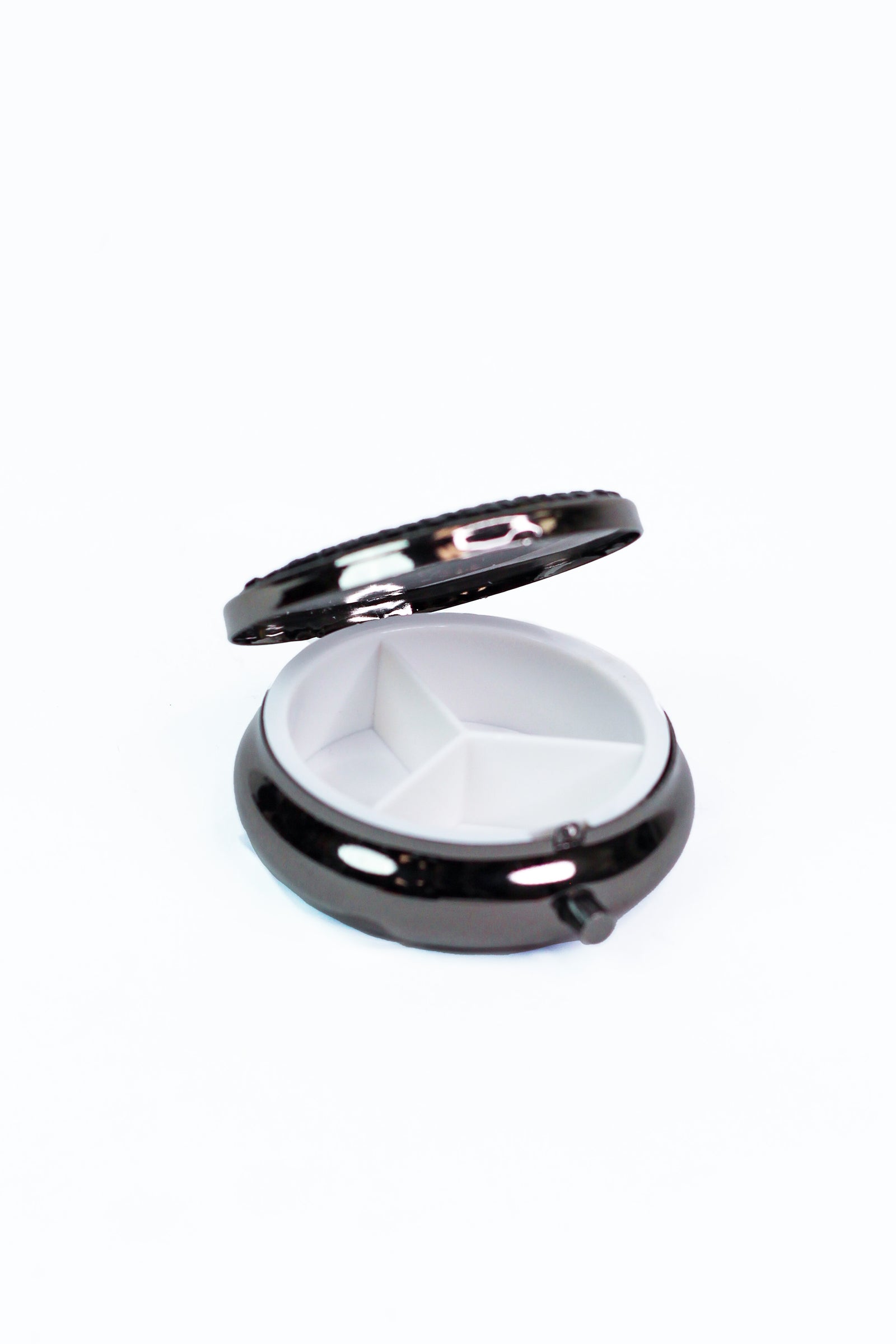 All Rhinestone Top Round Pill Box