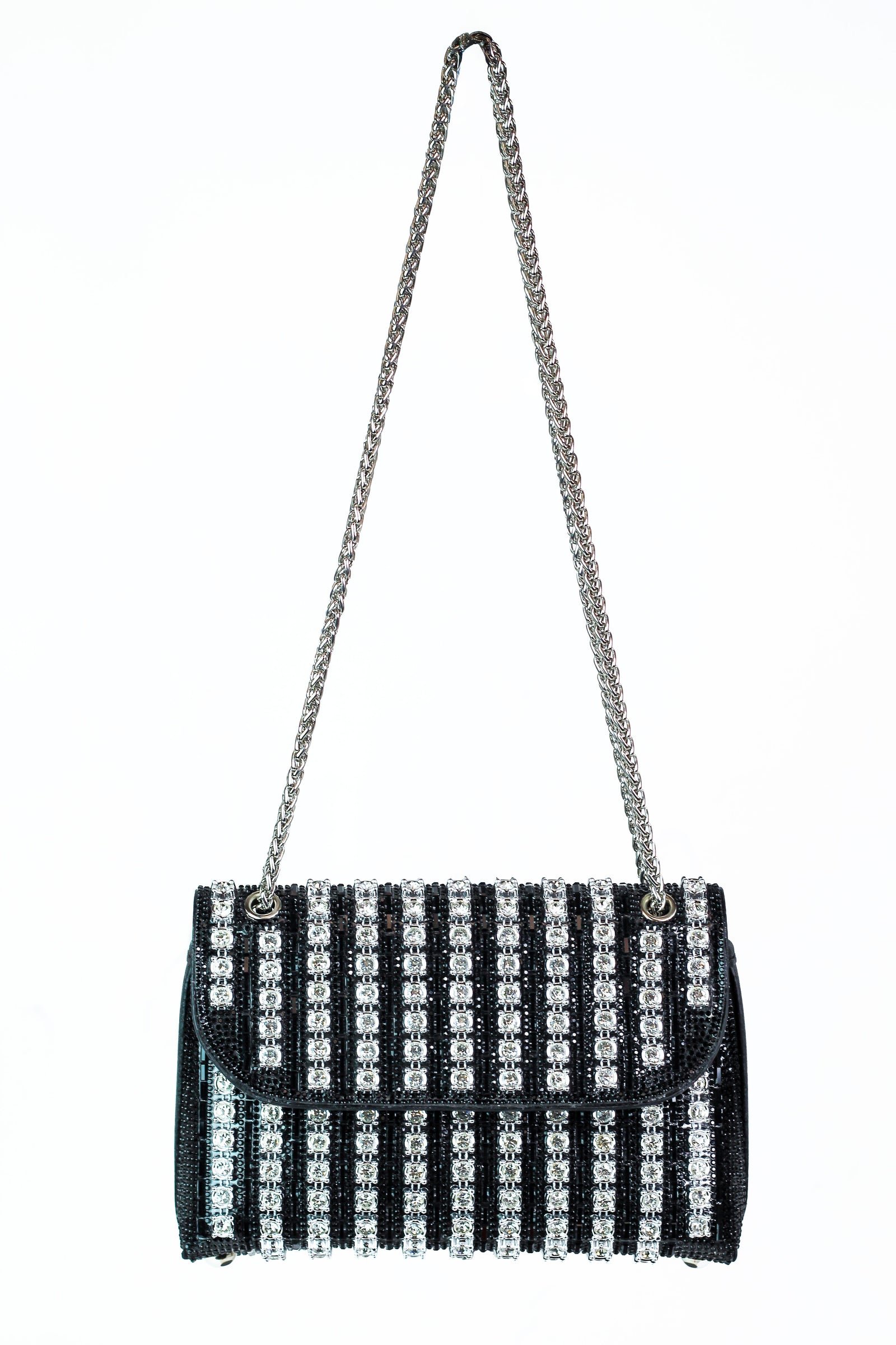 Striped Rhinestone & Stud Envelope Crossbody Purse