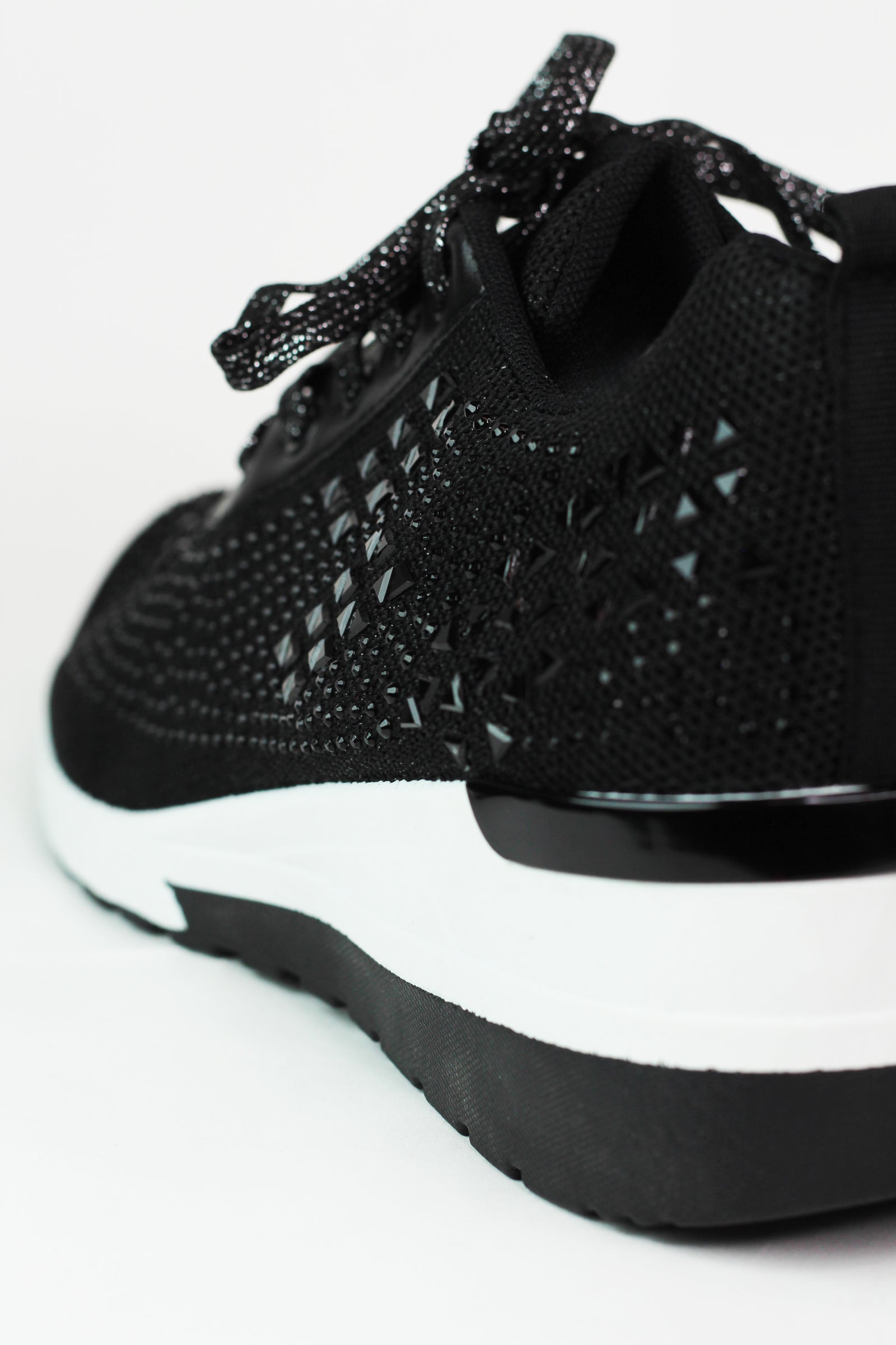 Lace Up Elastic & Rhinestone Upper Sneaker w/ Wedge Heel