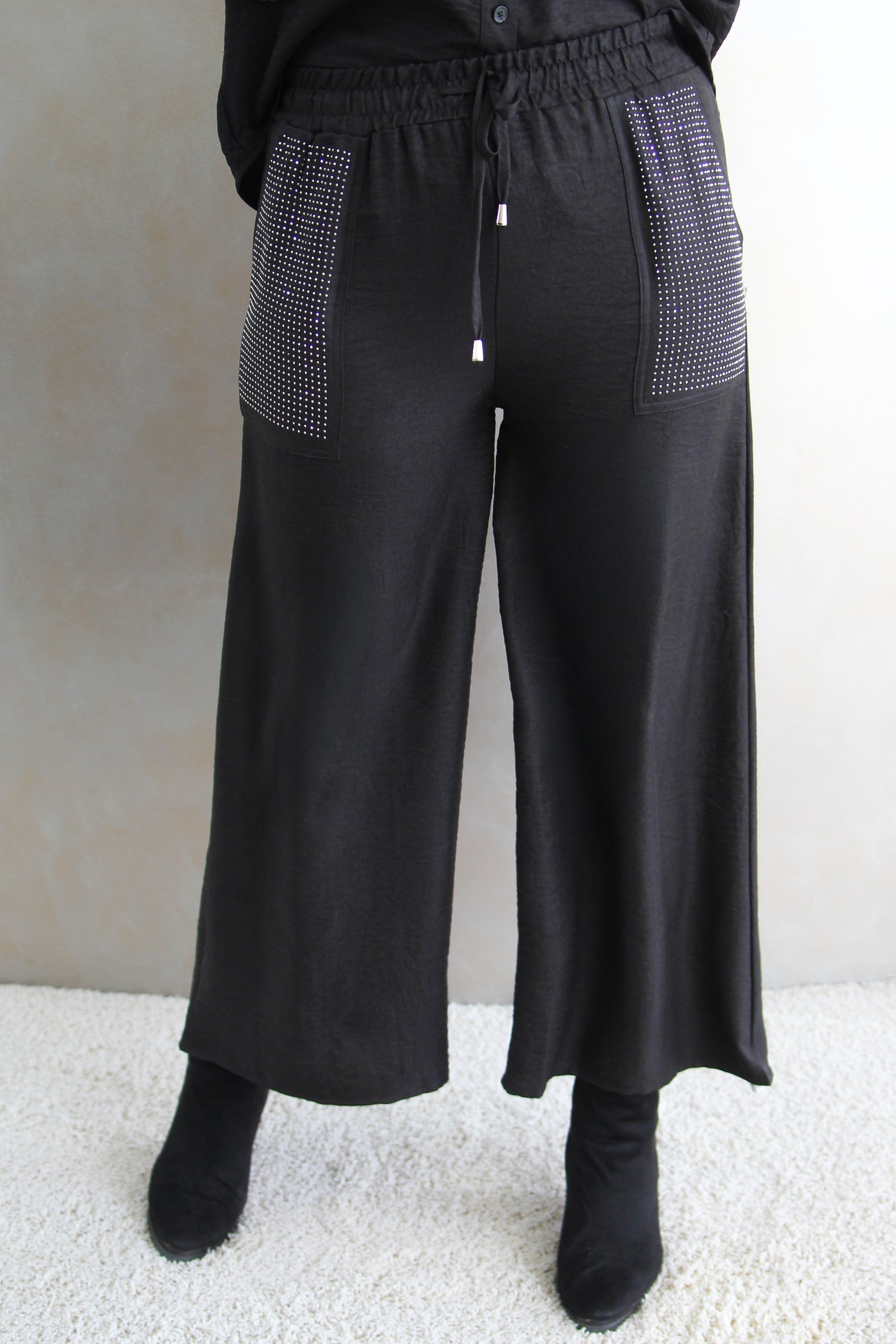 Wide Leg Pants w/ Rhinestone Pockets
