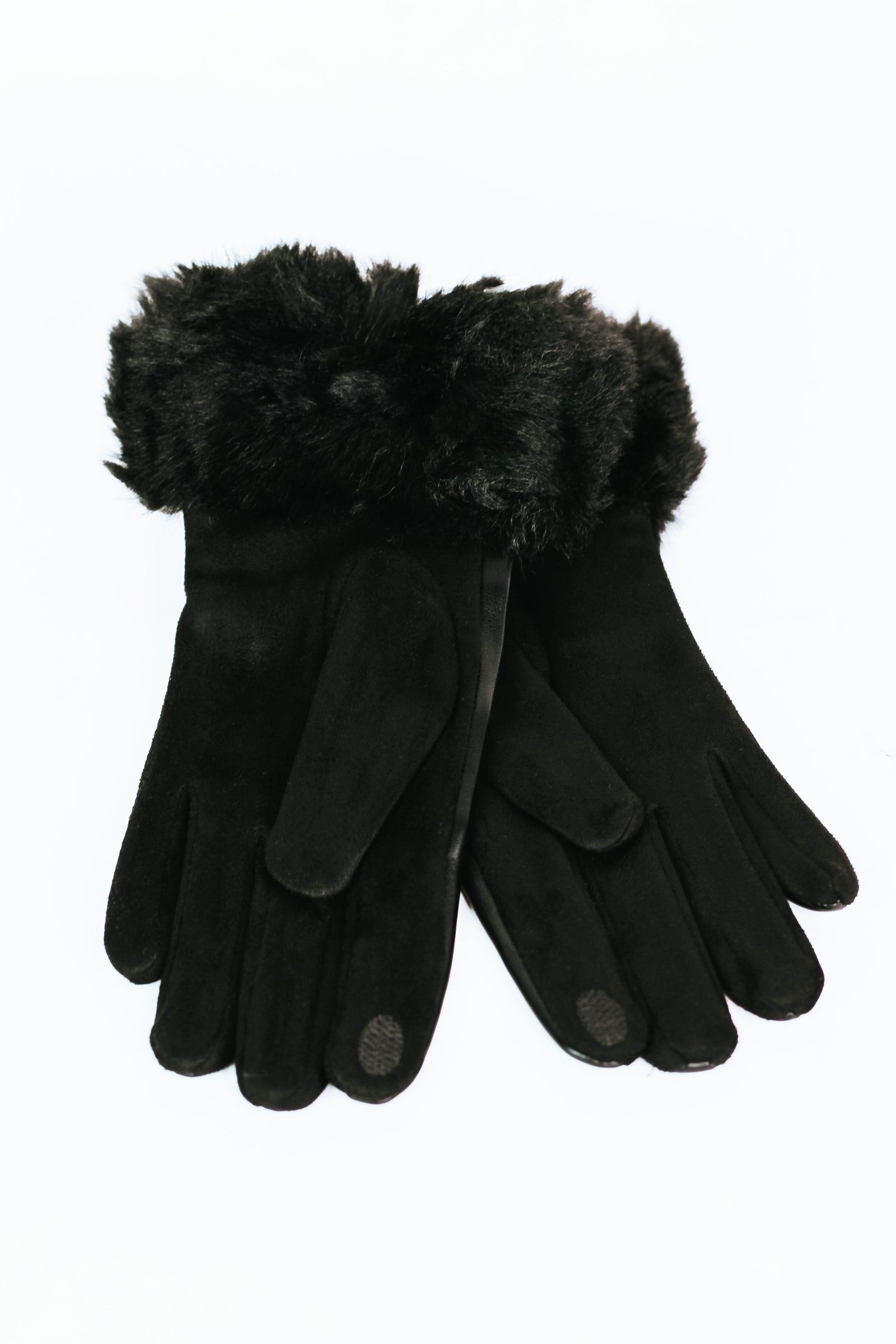 Rhinestone Studded Gloves w/ Faux Fur Cuffs
