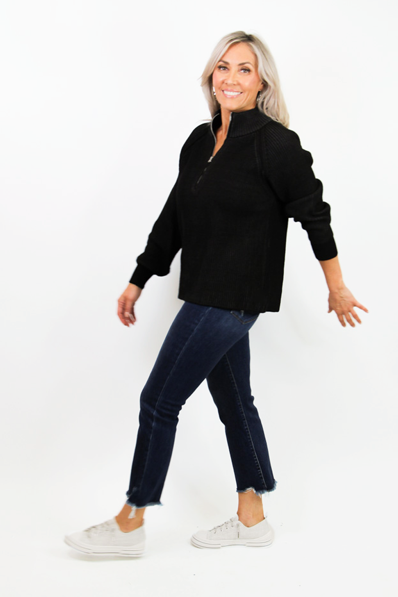 Two Tone Half Zip Long Sleeve Sweater