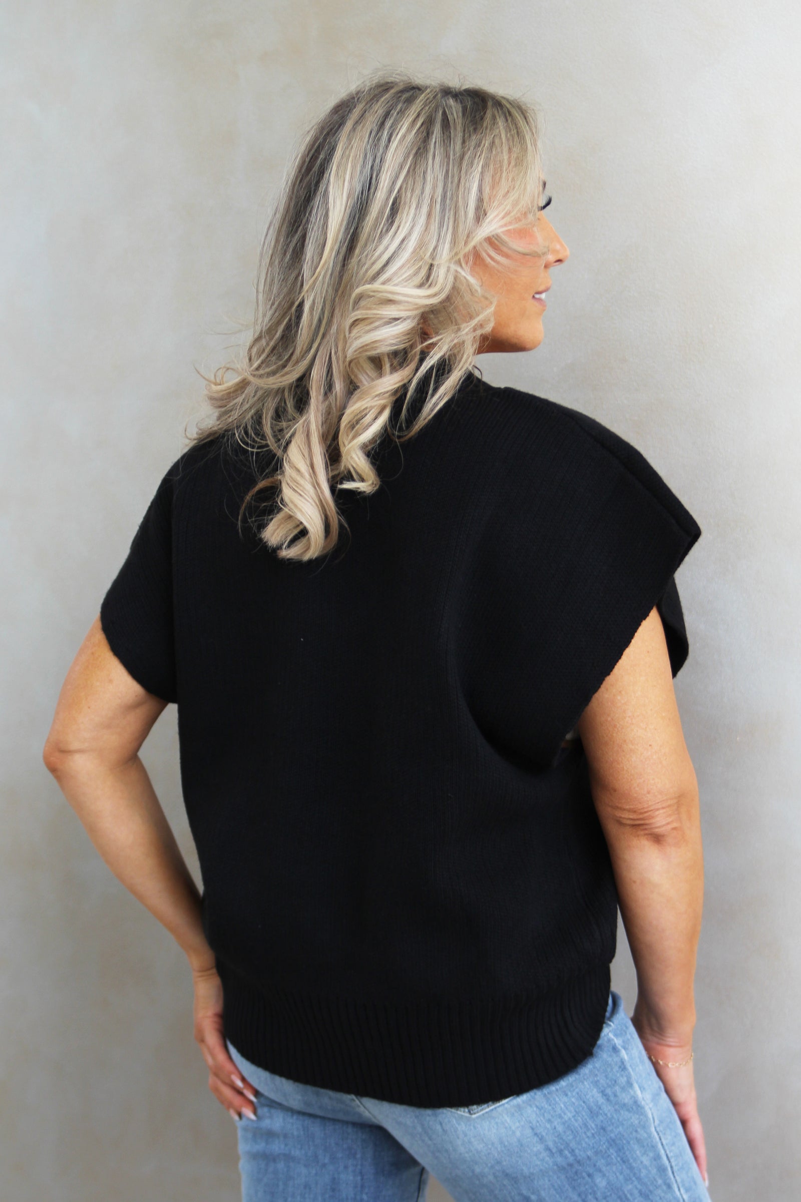 Oversized Sleeveless Knit Cardigan w/ Ribbed Trim