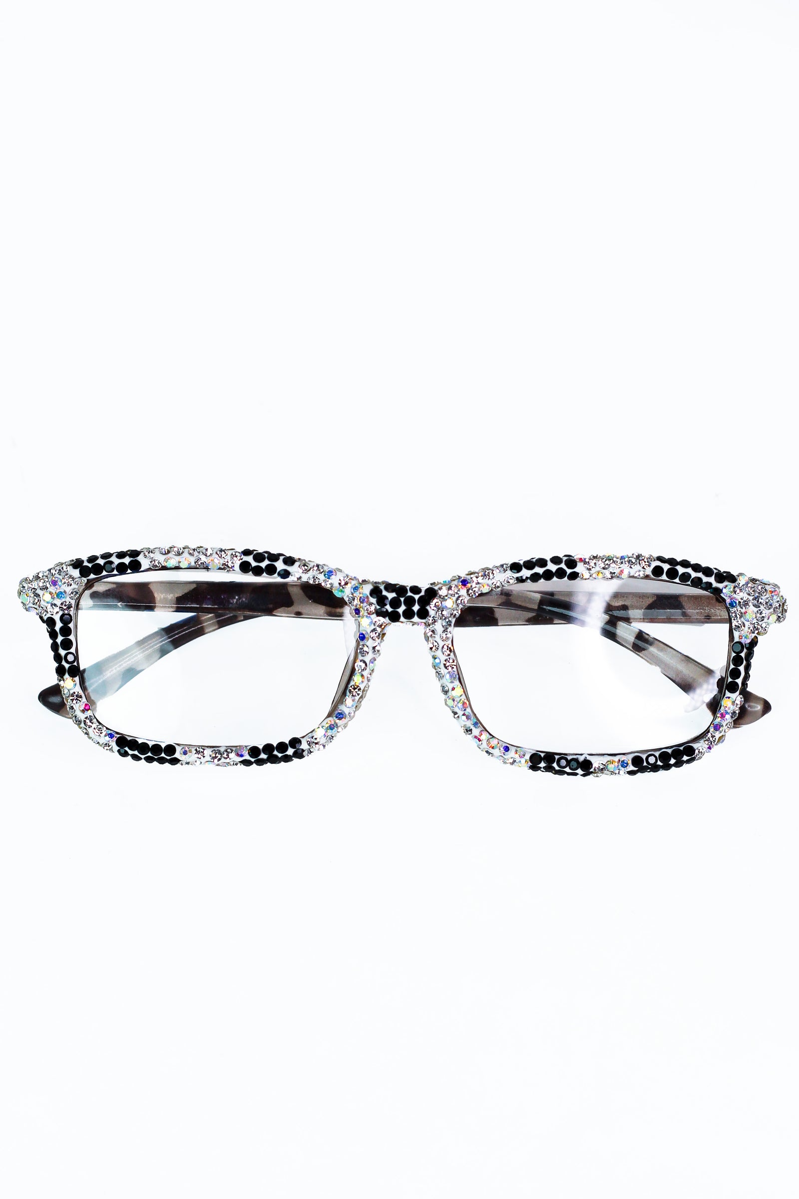 Rhinestone Frame with Animal Print Temples Readers
