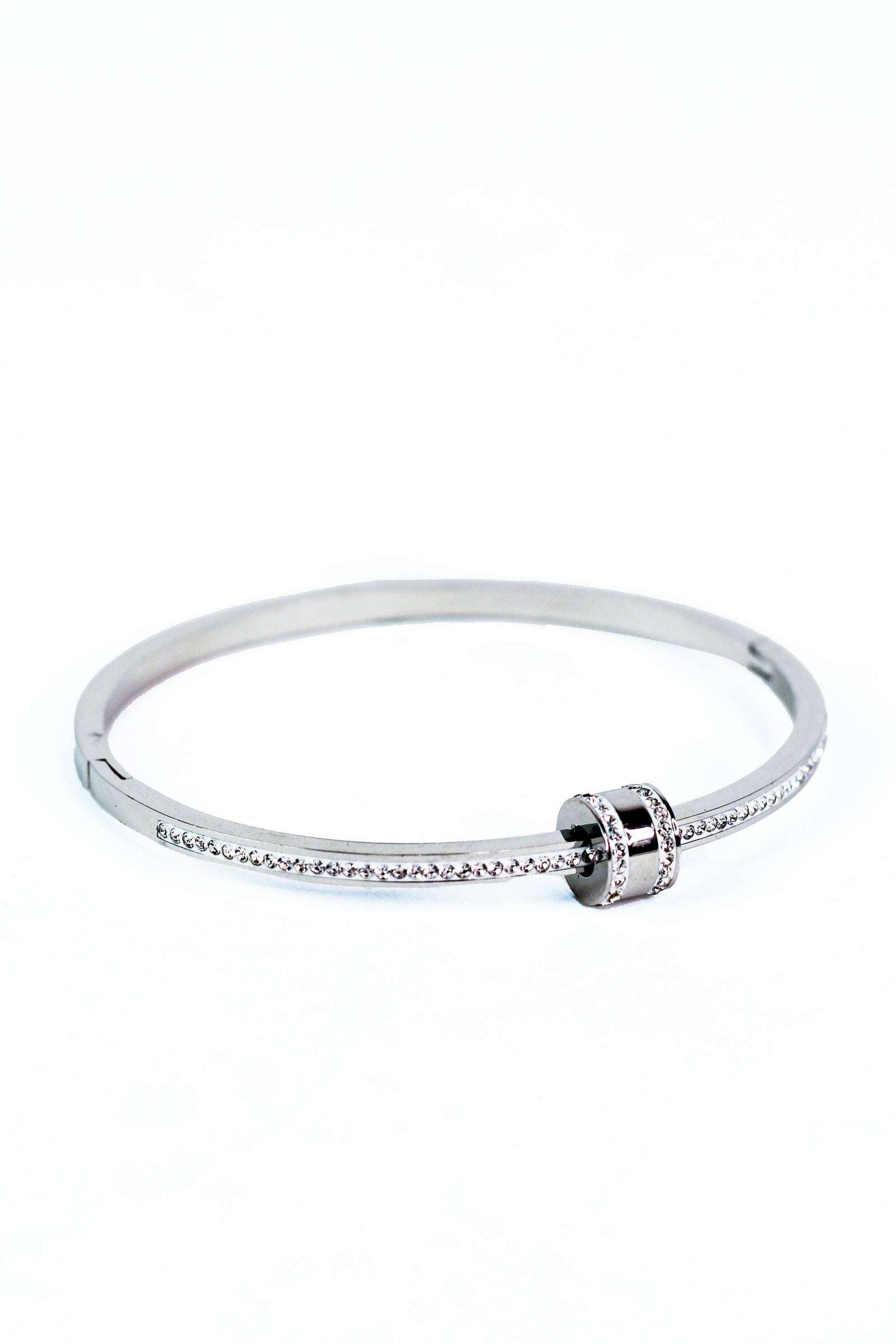 Pave Metal Bangle w/ Center Barrel Accent