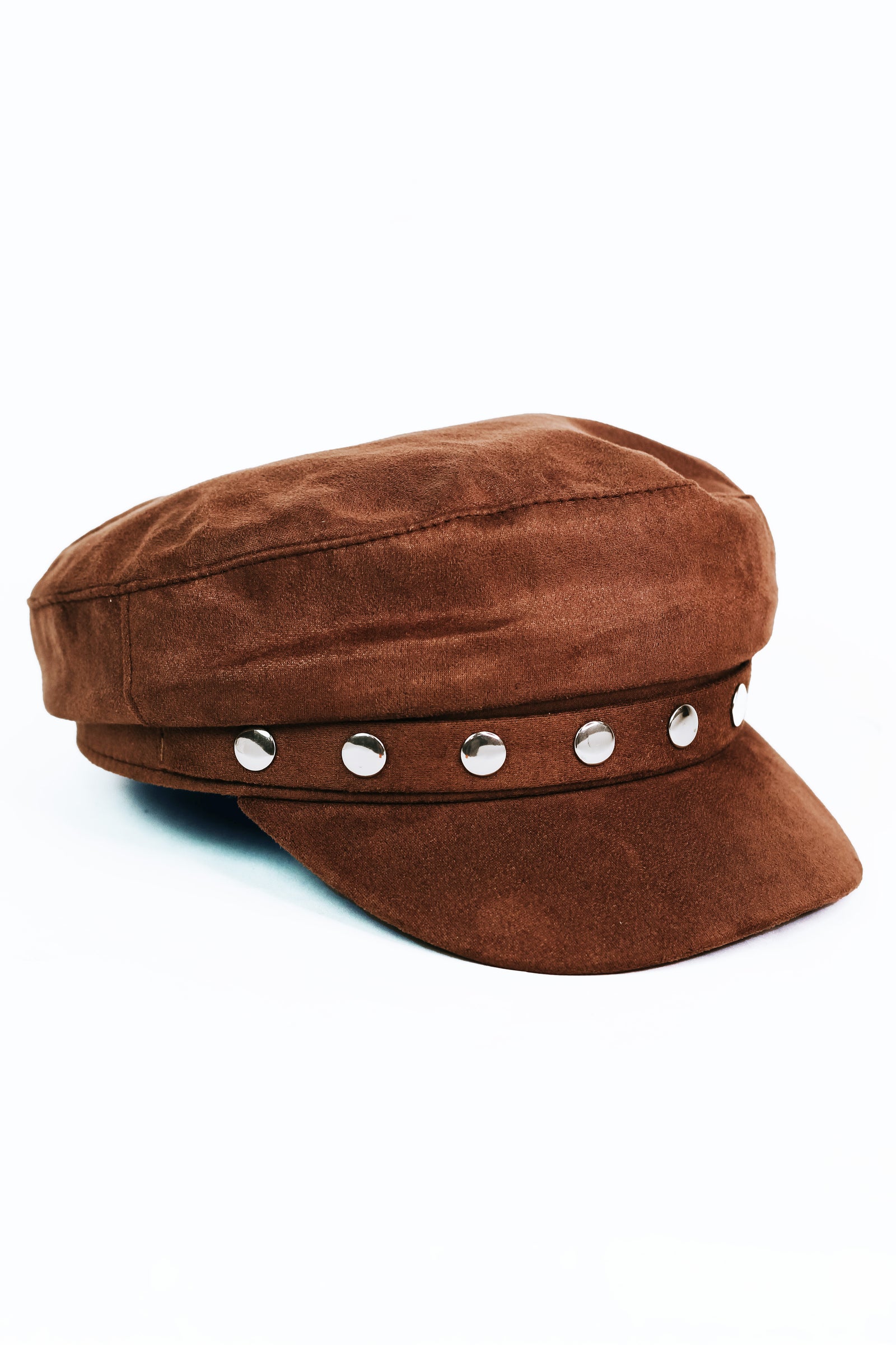 Faux Suede Military Cap w/ Stud Accents
