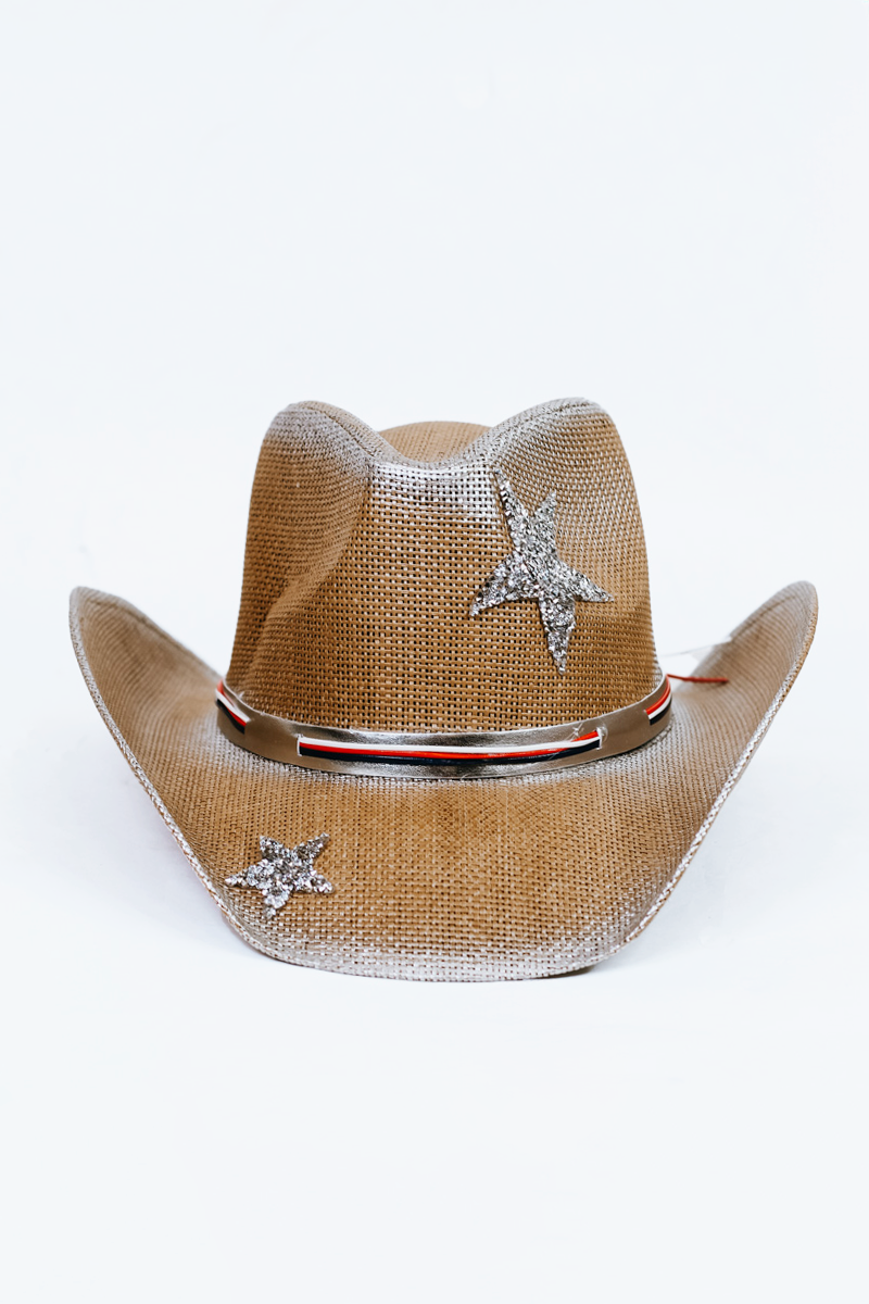 Airbrushed Straw Cowboy Hat w/ Rhinestone Star Accents