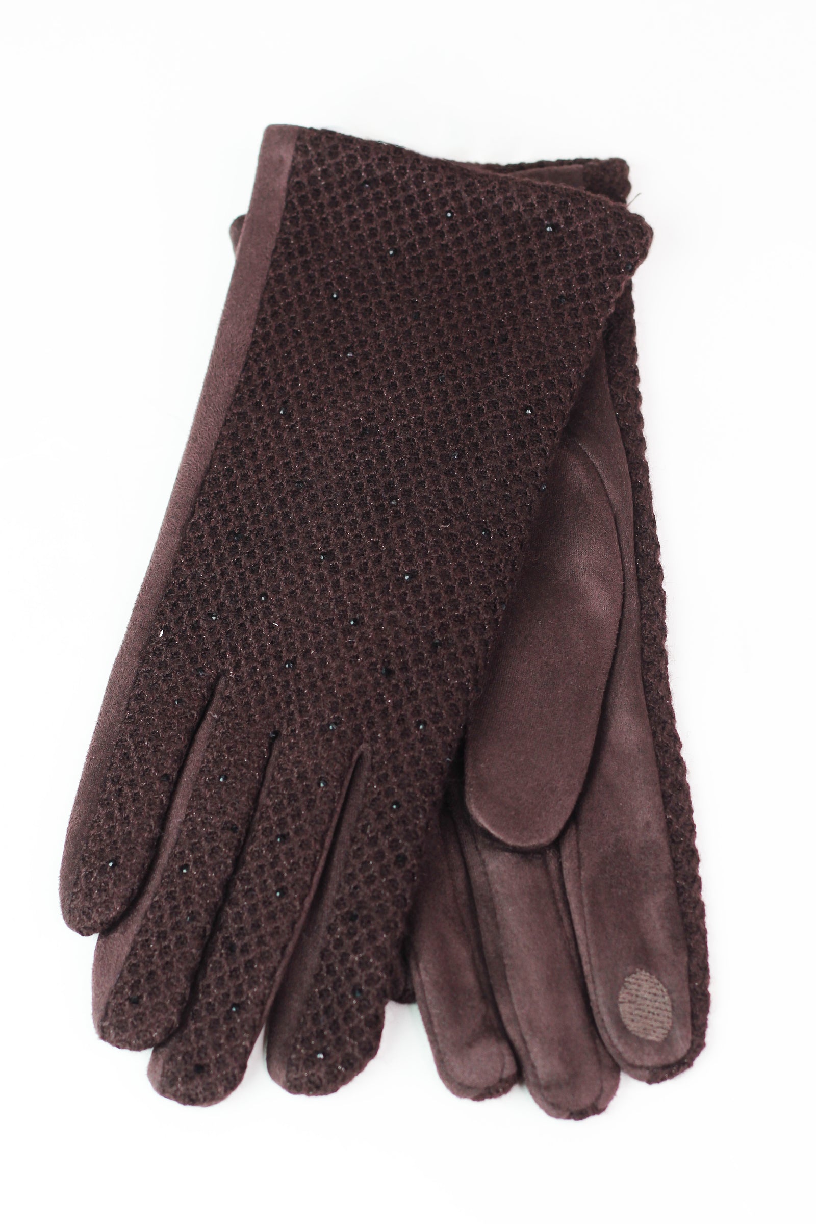 Waffle Knit & Rhinestone Gloves