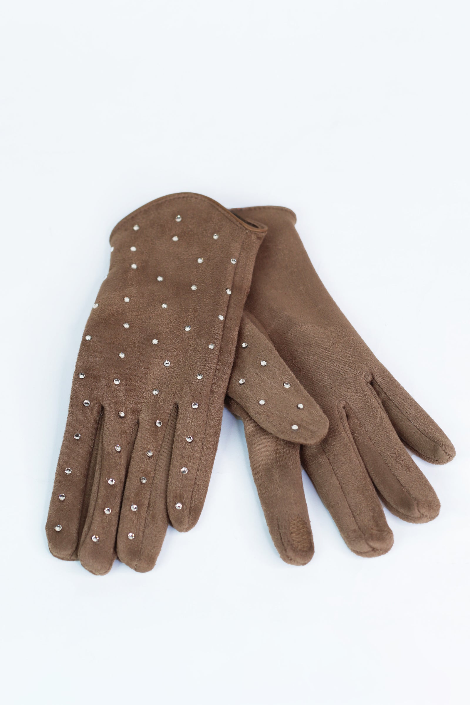 Faux Suede Gloves w/ Rhinestone Accents