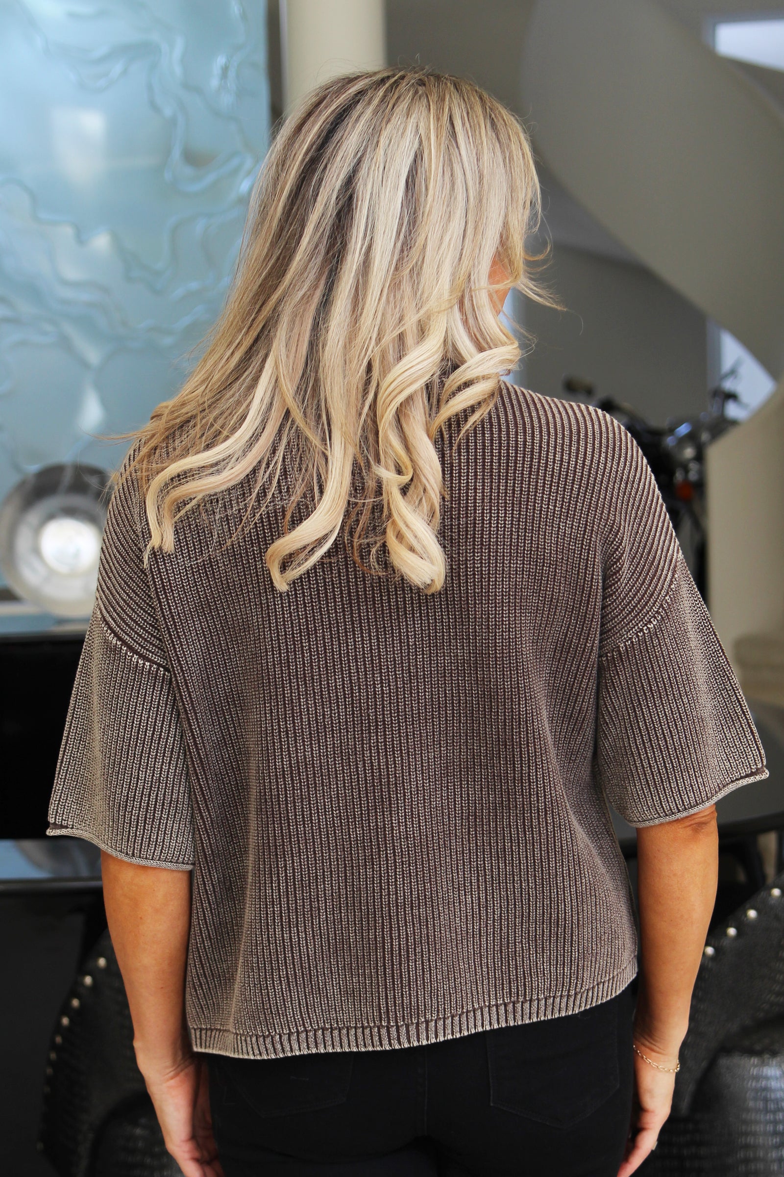 Washed Ribbed Short Sleeve Cardigan