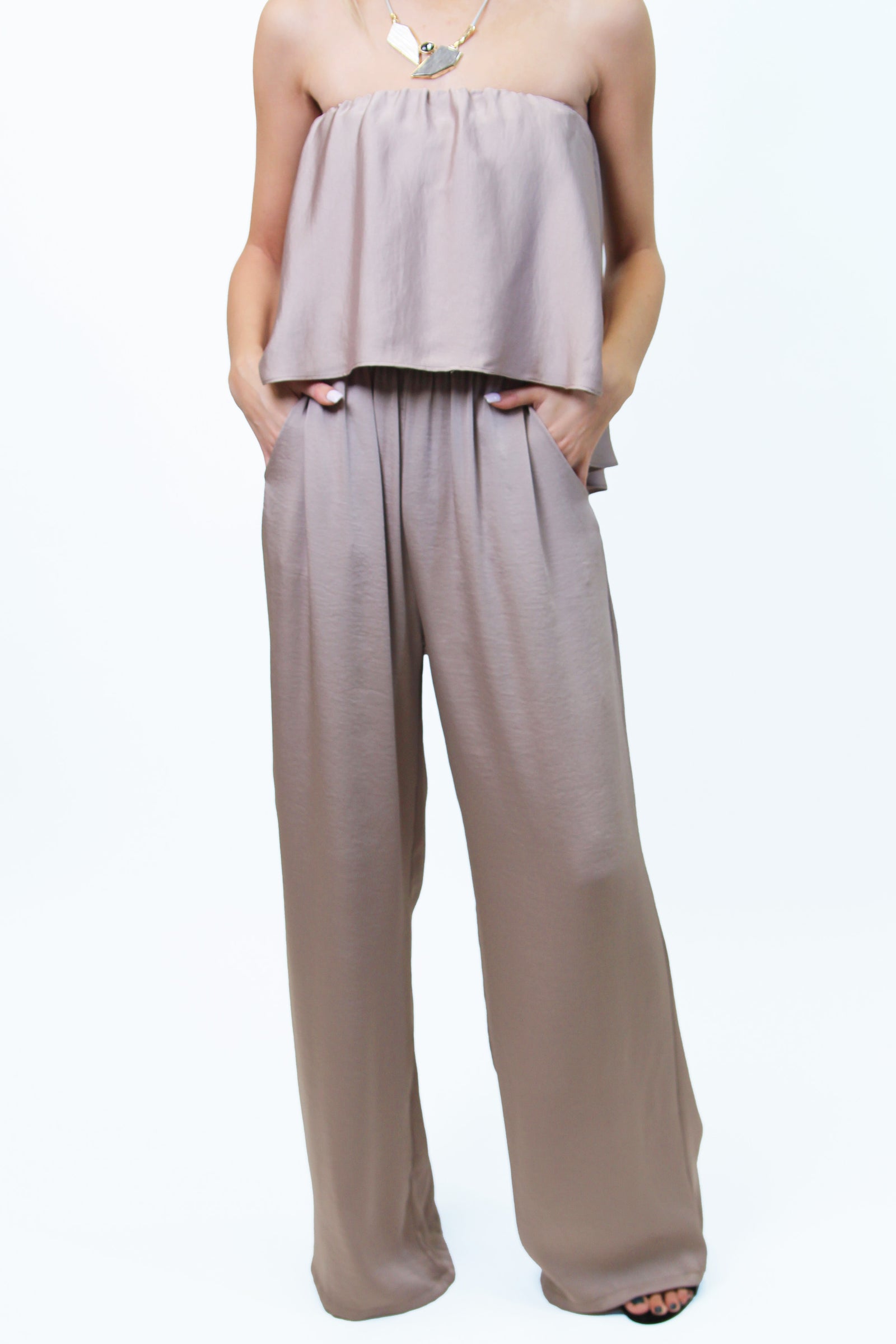 Cascading Strapless Beige Jumpsuit (SALE)