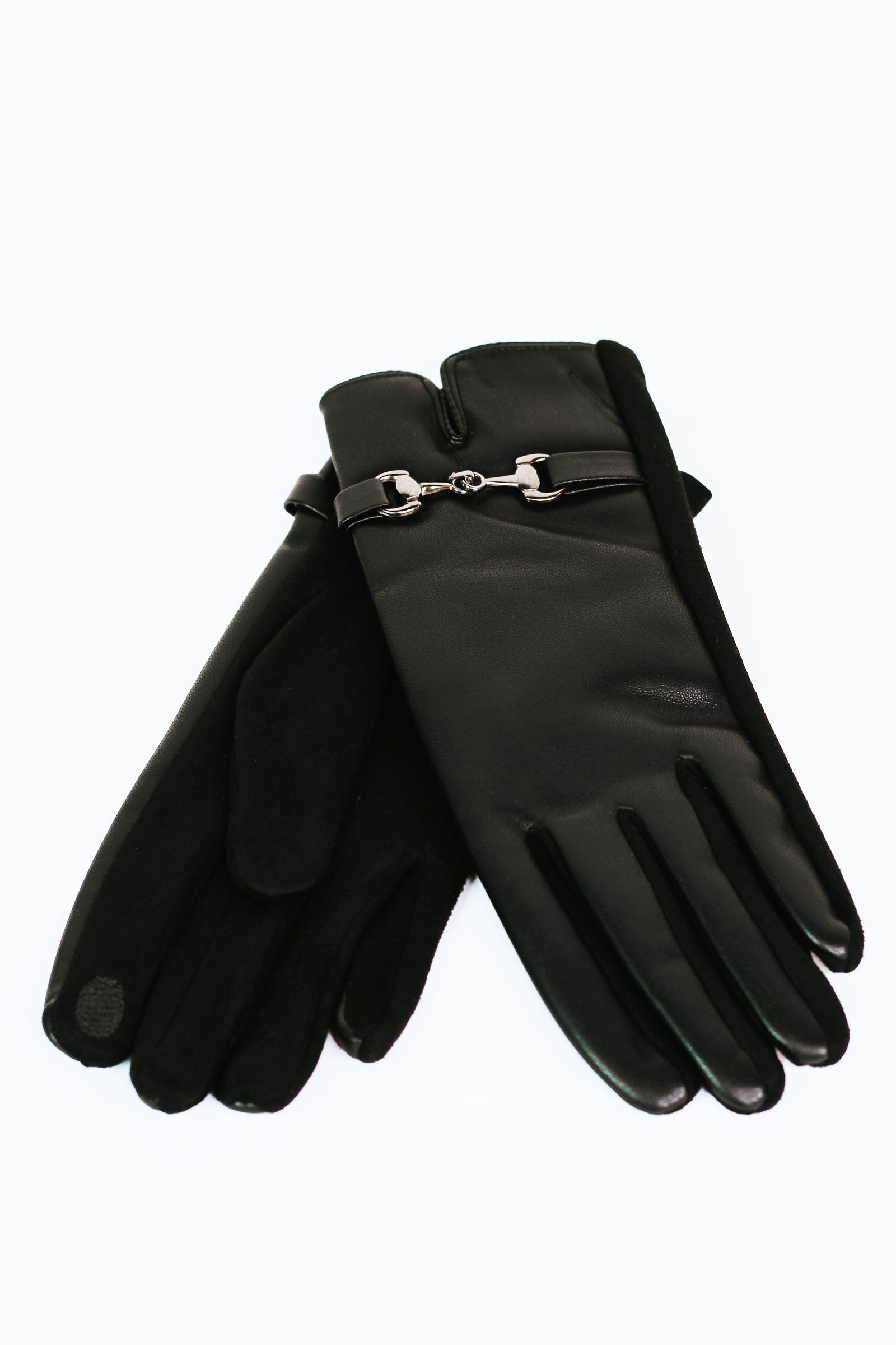Faux Leather Gloves w/ Chain Link Accent