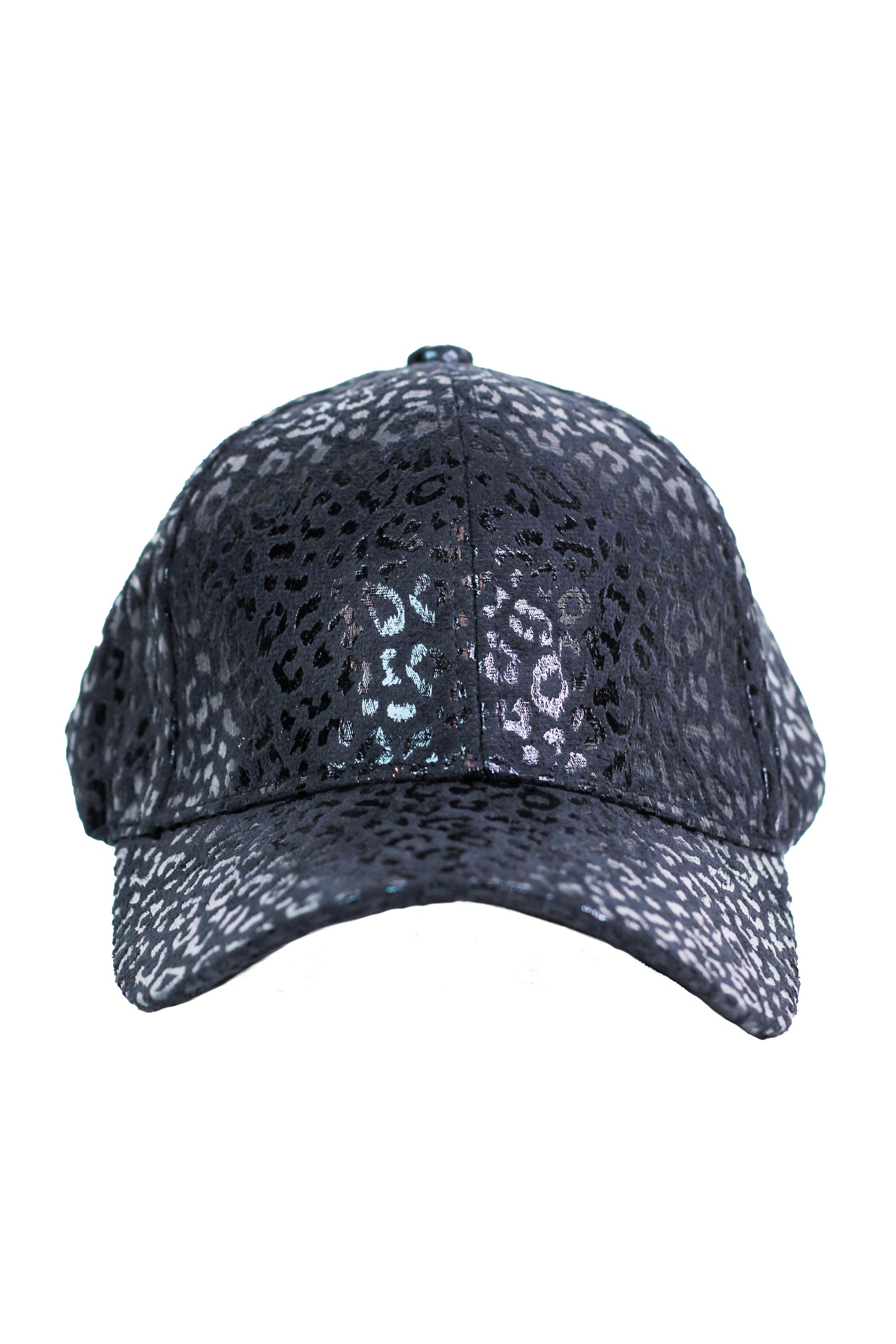 Black Metallic Leopard Print Baseball Cap