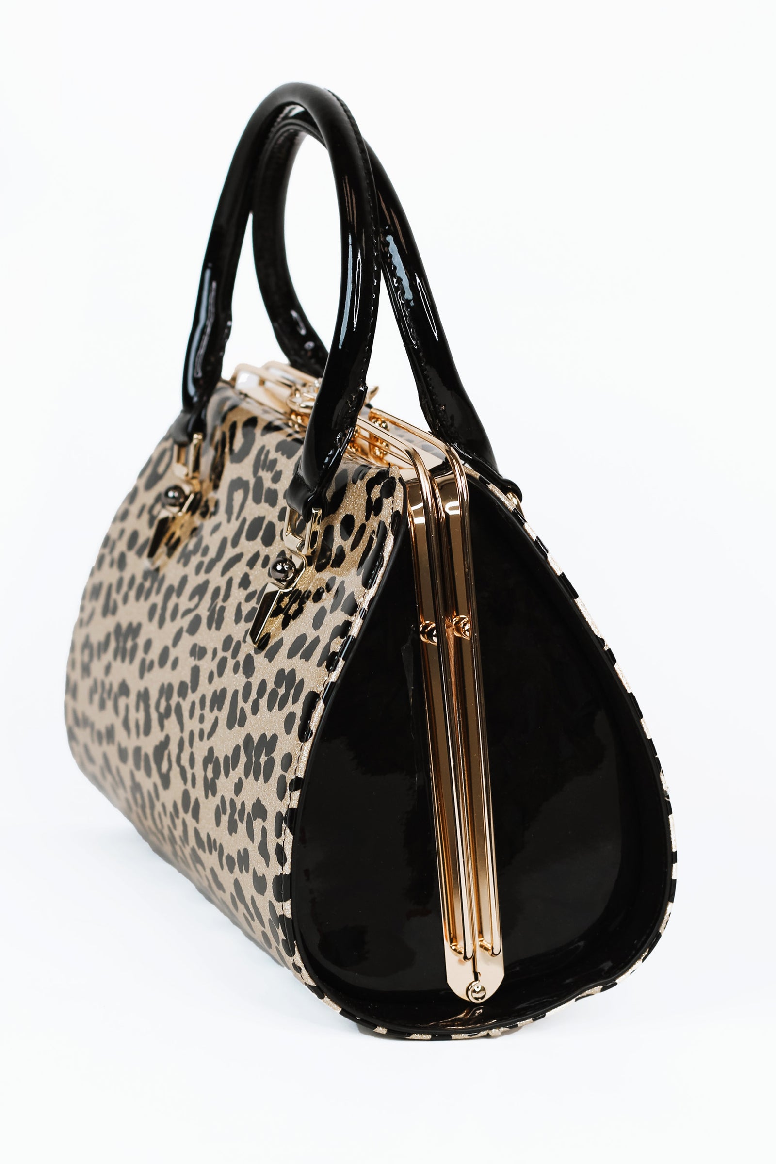 Leopard Print Floral Latch Purse w/ Gold Accent