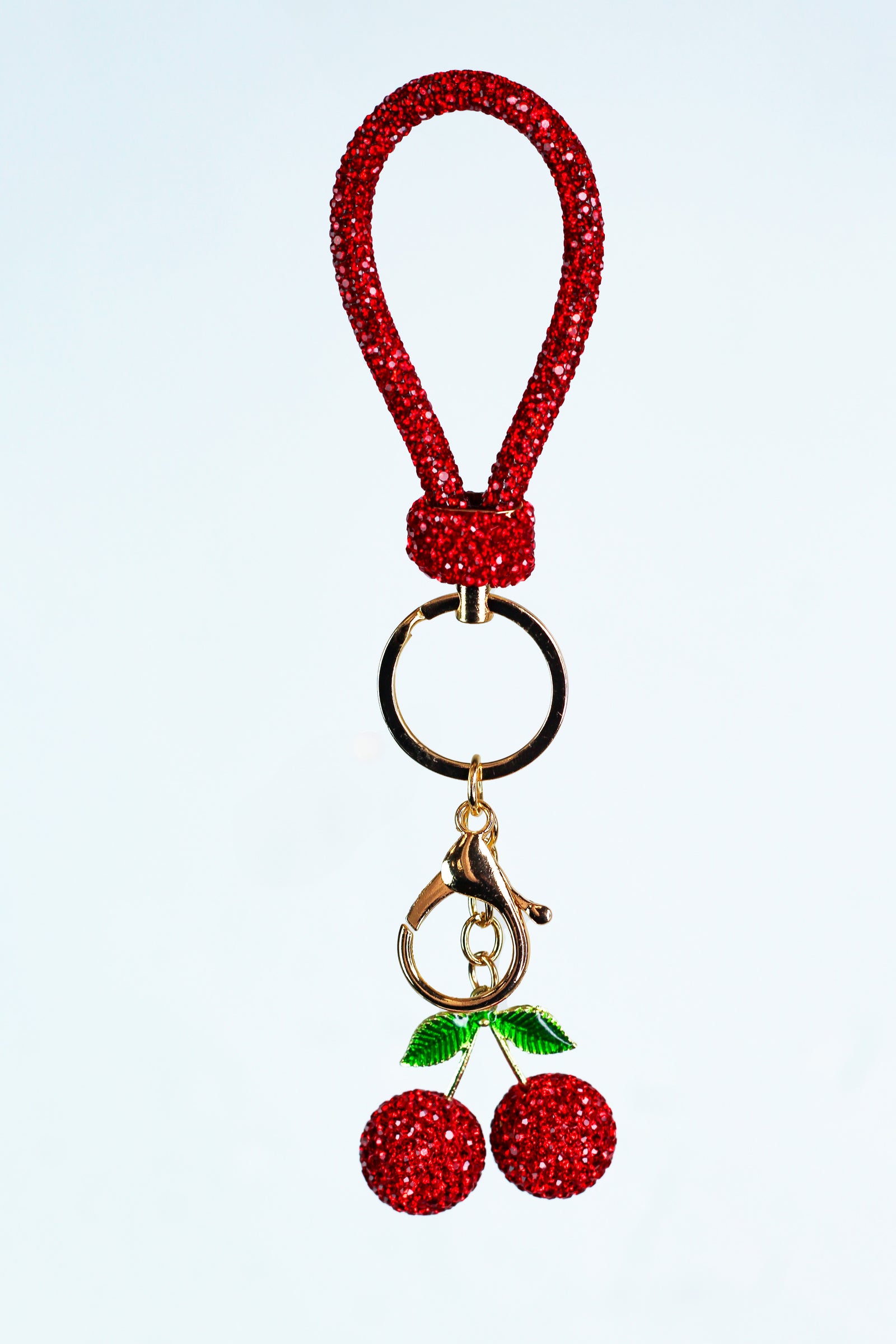Rhinestone. Thick Loop & Cherries Key Chain
