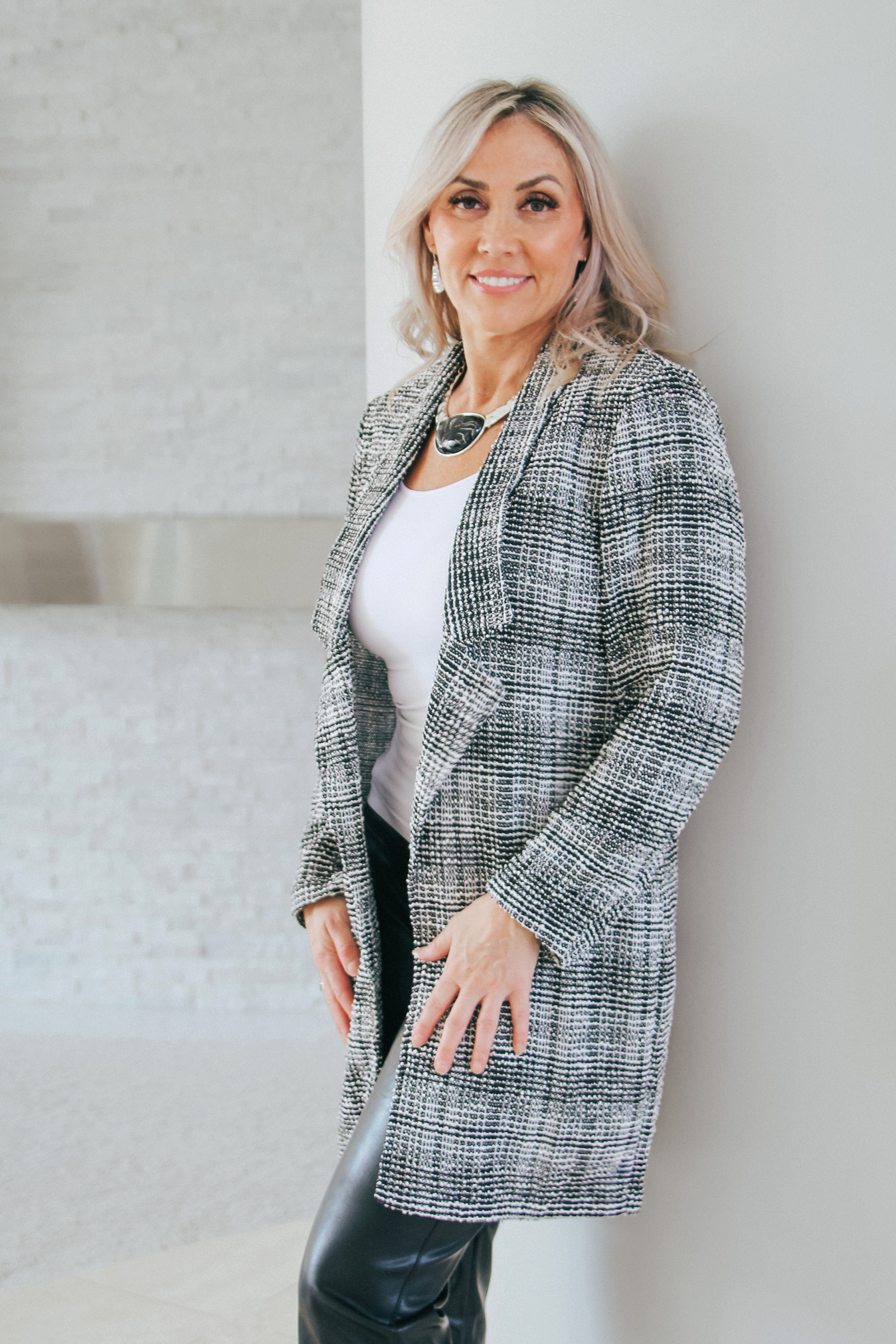 Long Sleeve Plaid Open Jacket