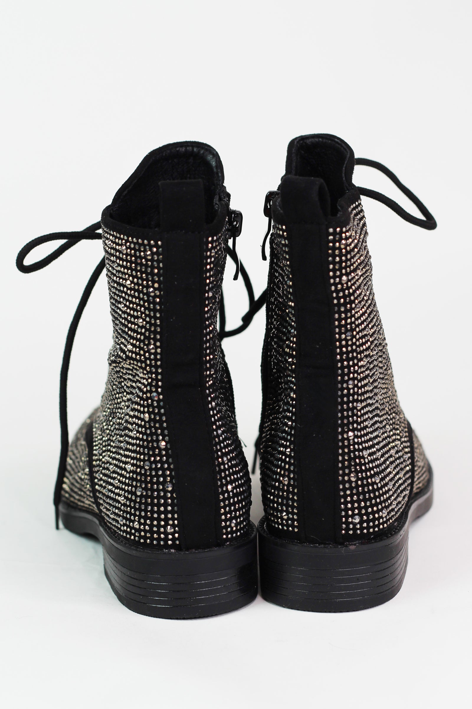 Rhinestone Studded Lace Up Combat Boot