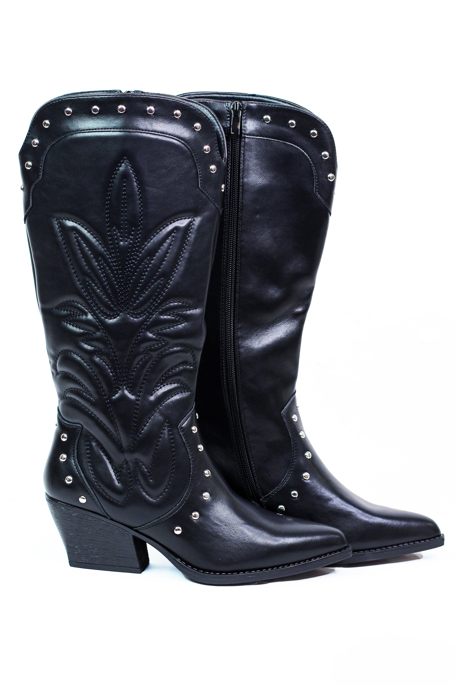 Cowboy Boots w/ Embroidered Design & Stud Accents