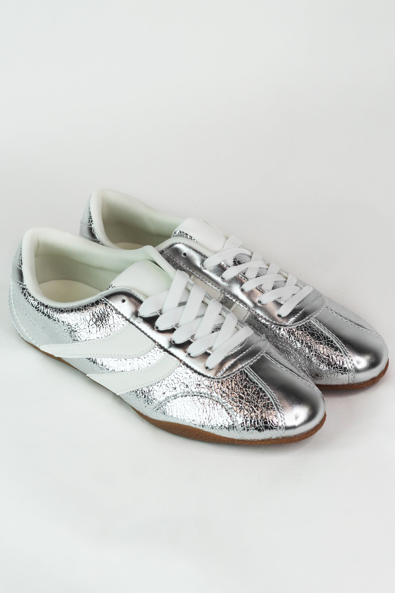 Crackled Metallic Faux Leather Sneakers