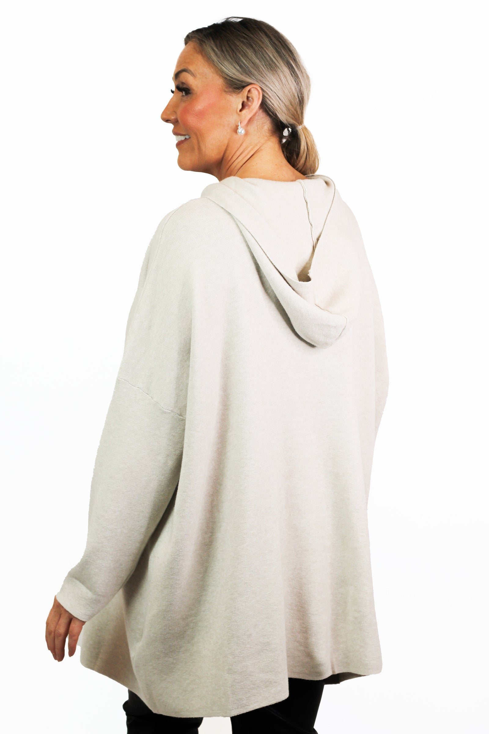 Long Sleeve Cardigan Hoodie w/ Faux Pearl Buttons