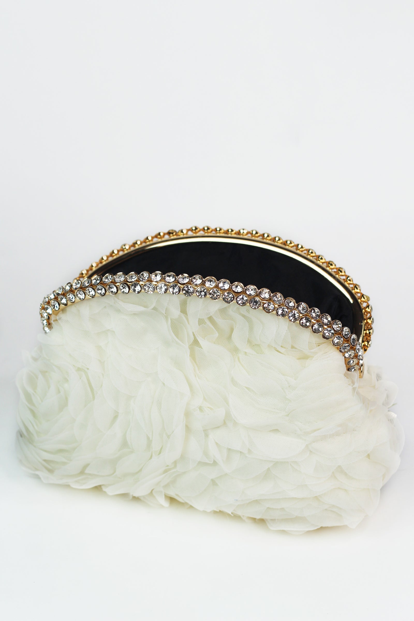 Floral 3D Fabric Clutch w/ Curved Rhinestone Closure