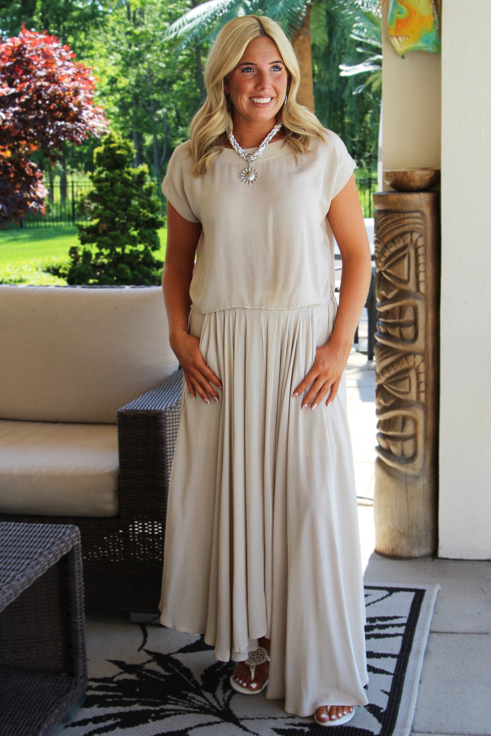 Short Sleeve Gauze Cropped Top & Midi Swing Skirt Set