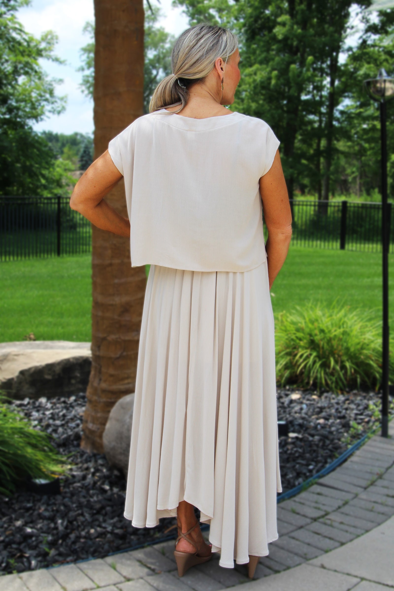 Short Sleeve Gauze Cropped Top & Midi Swing Skirt Set