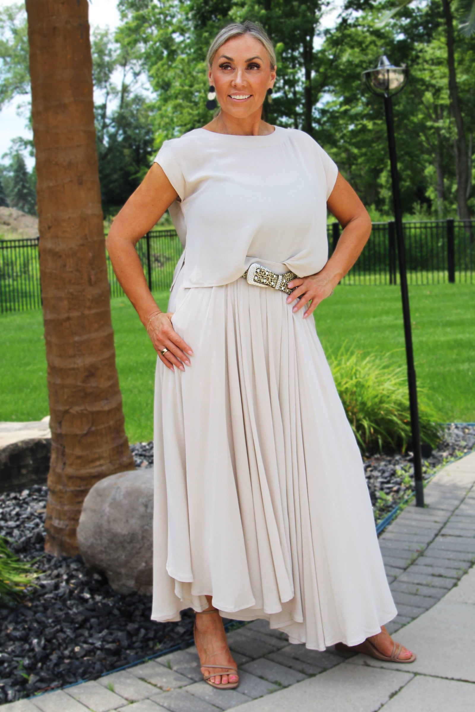 Short Sleeve Gauze Cropped Top & Midi Swing Skirt Set