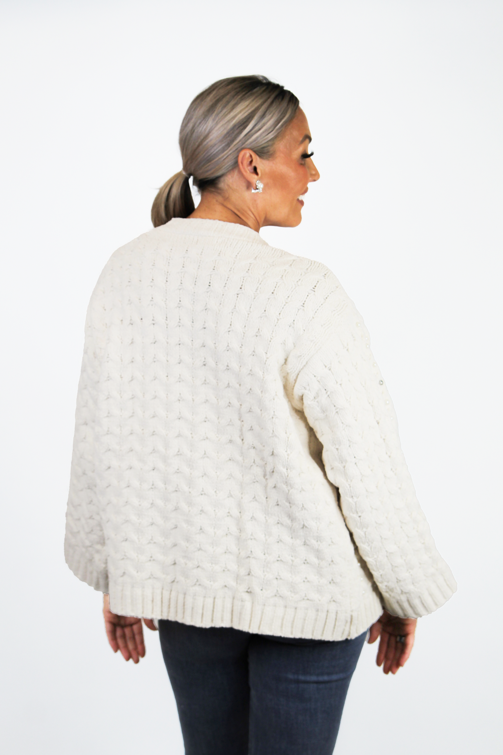 Long Sleeve Pearl & Rhinestone Accent Cardigan
