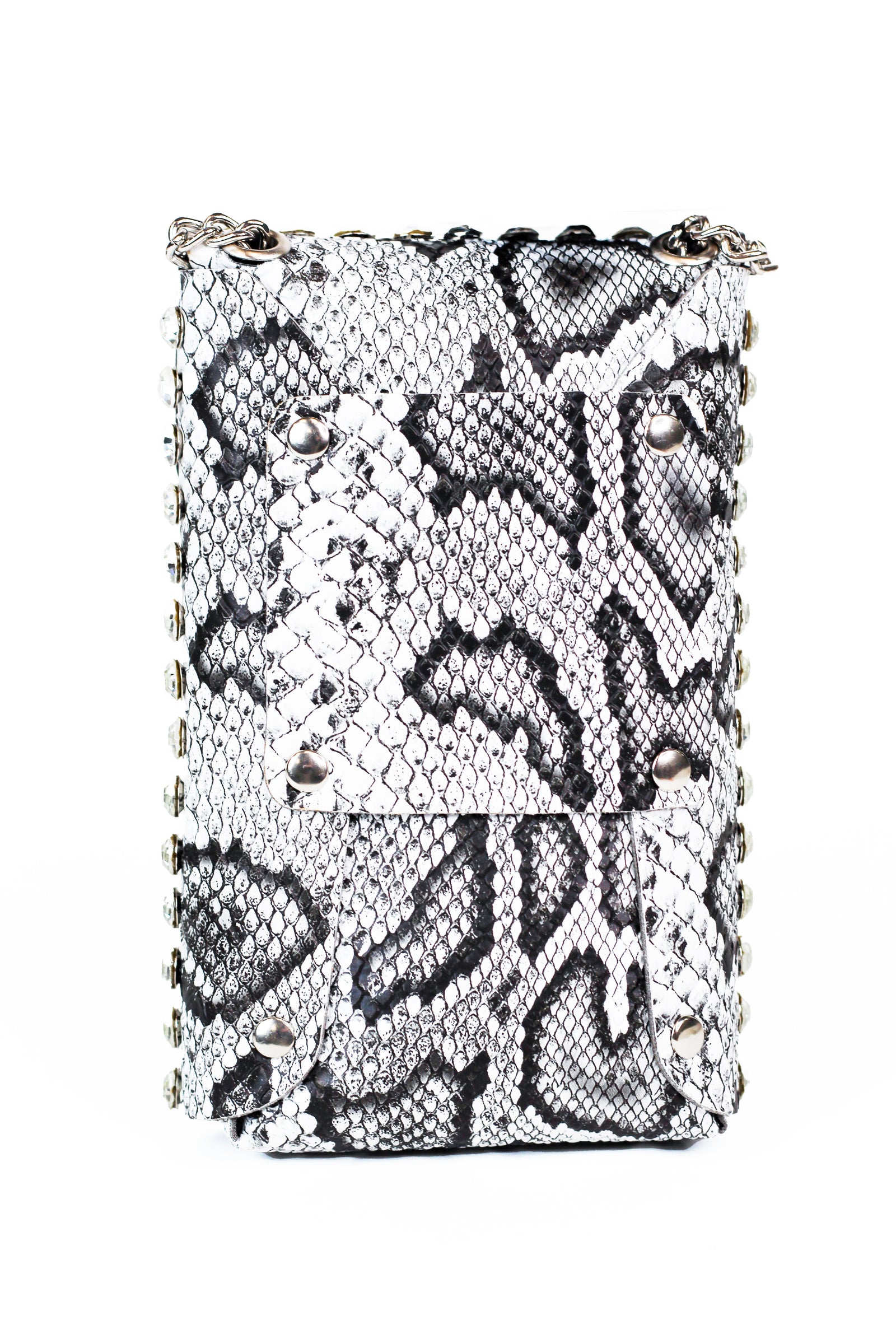 Snakeskin Large Rhinestone Front Covered Pouch w/ Locking Flap